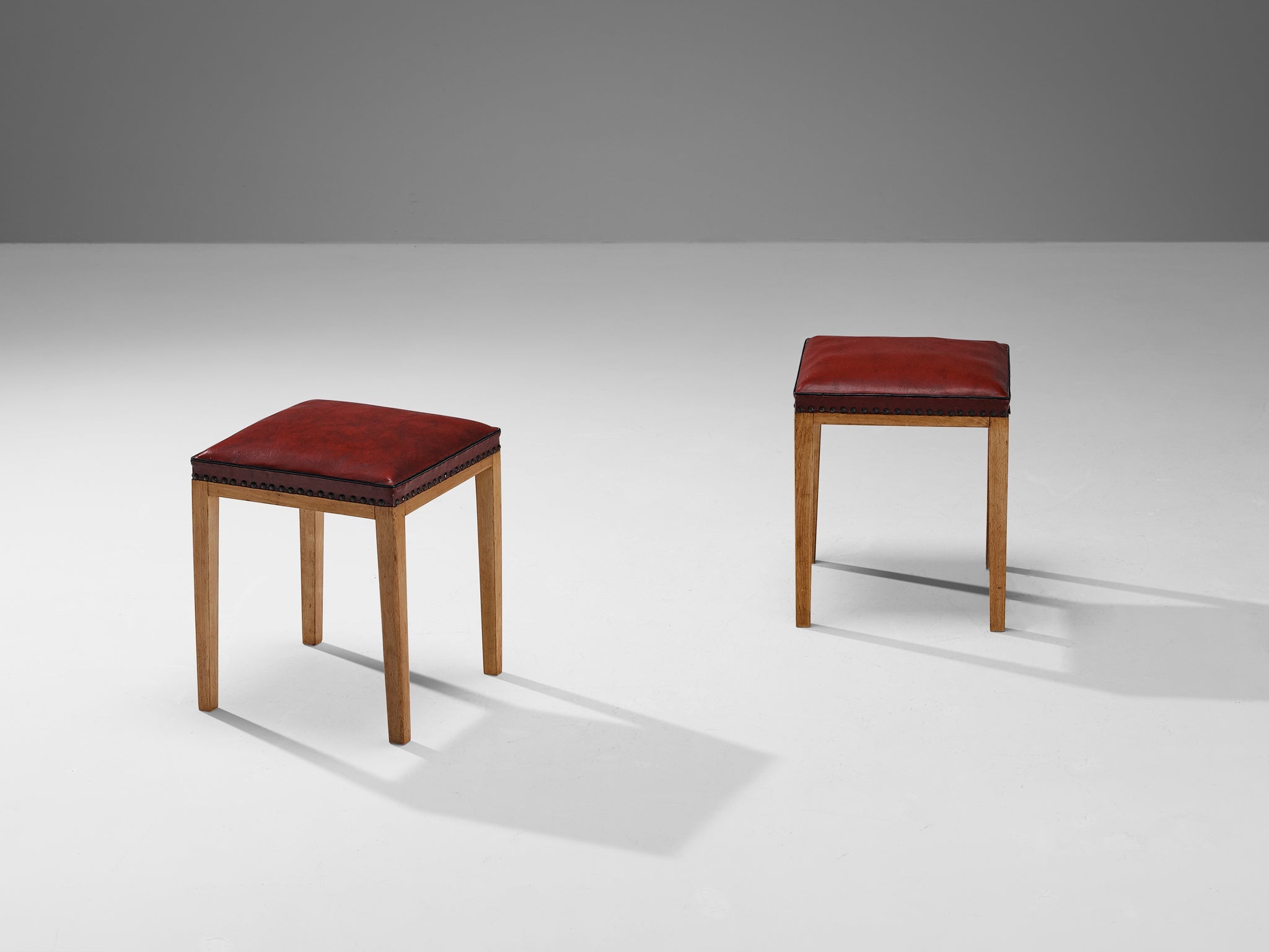 Danish Pair of Stools in Red Upholstery and Wood seating Morentz
