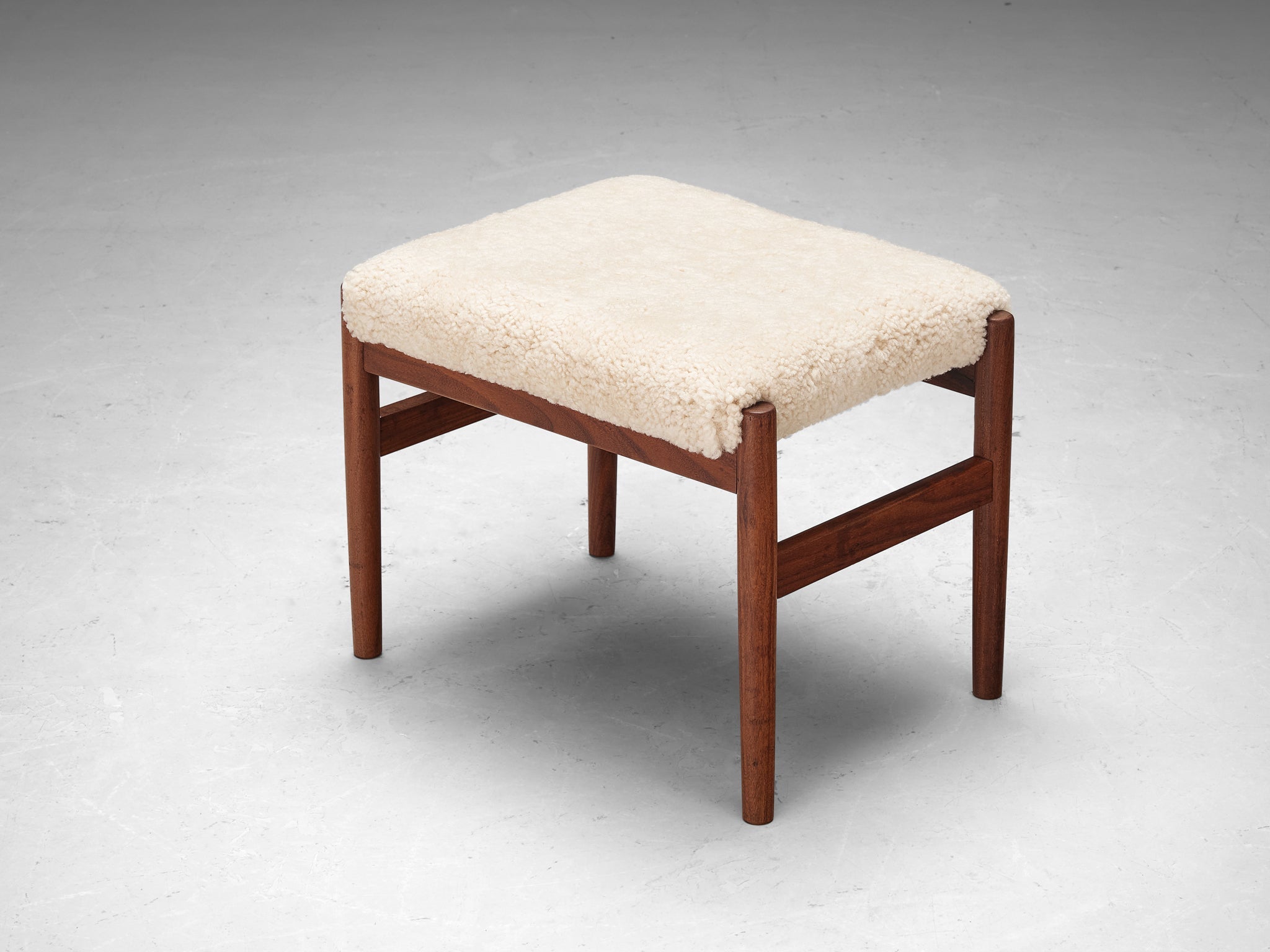 Scandinavian Stool in Teak and Shearling Upholstery seating Morentz