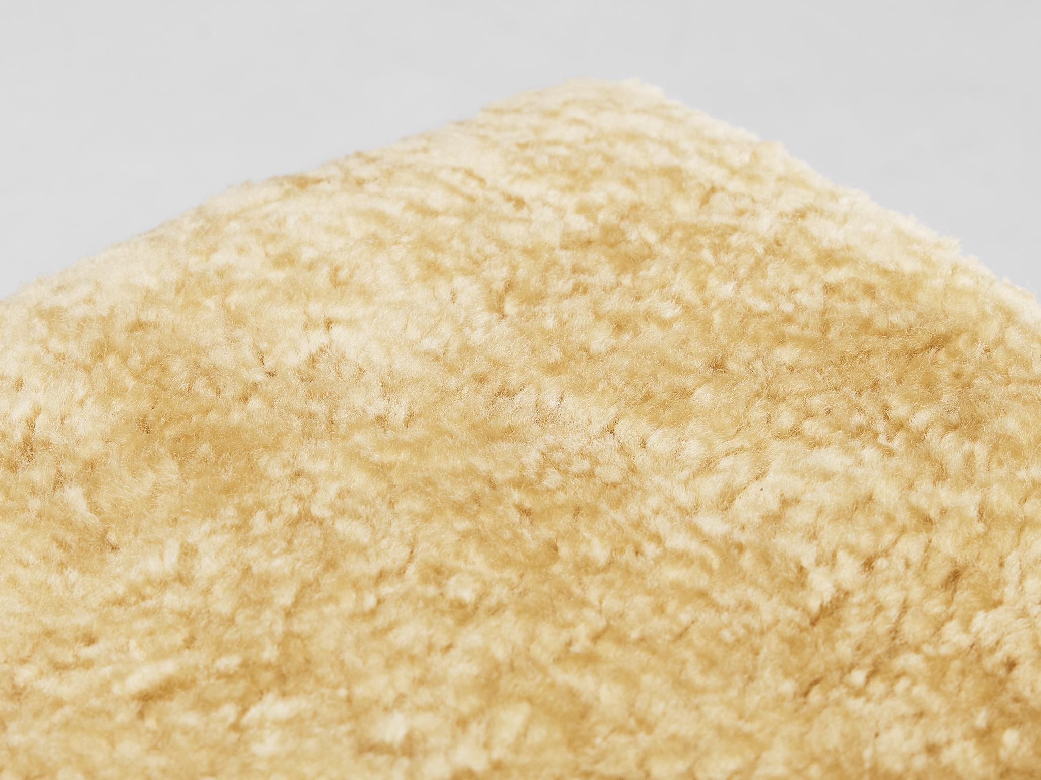 Scandinavian Stool in Teak and Shearling Upholstery seating Morentz