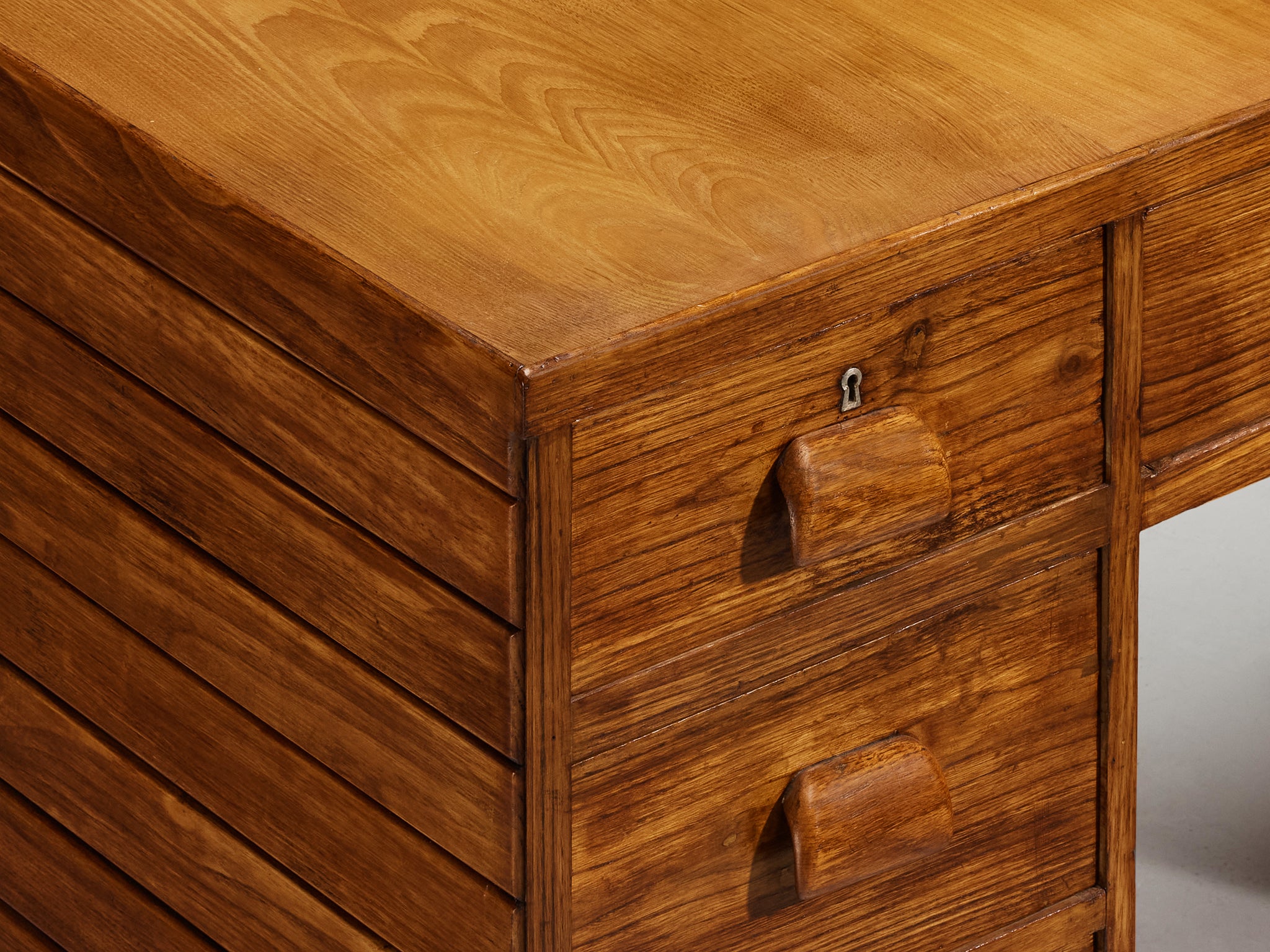 1940s Italian Writing Desk in Ash and Brass