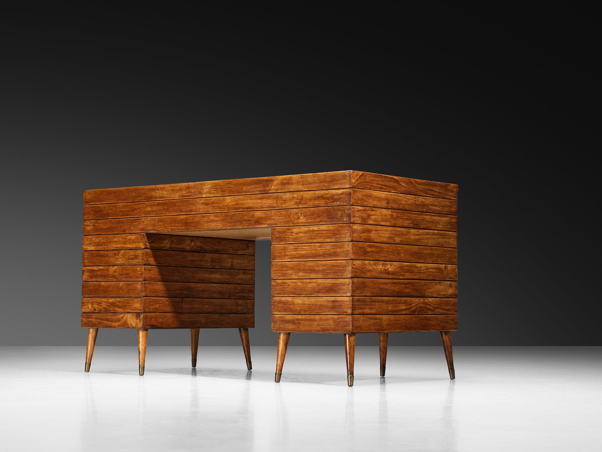 1940s Italian Writing Desk in Ash and Brass