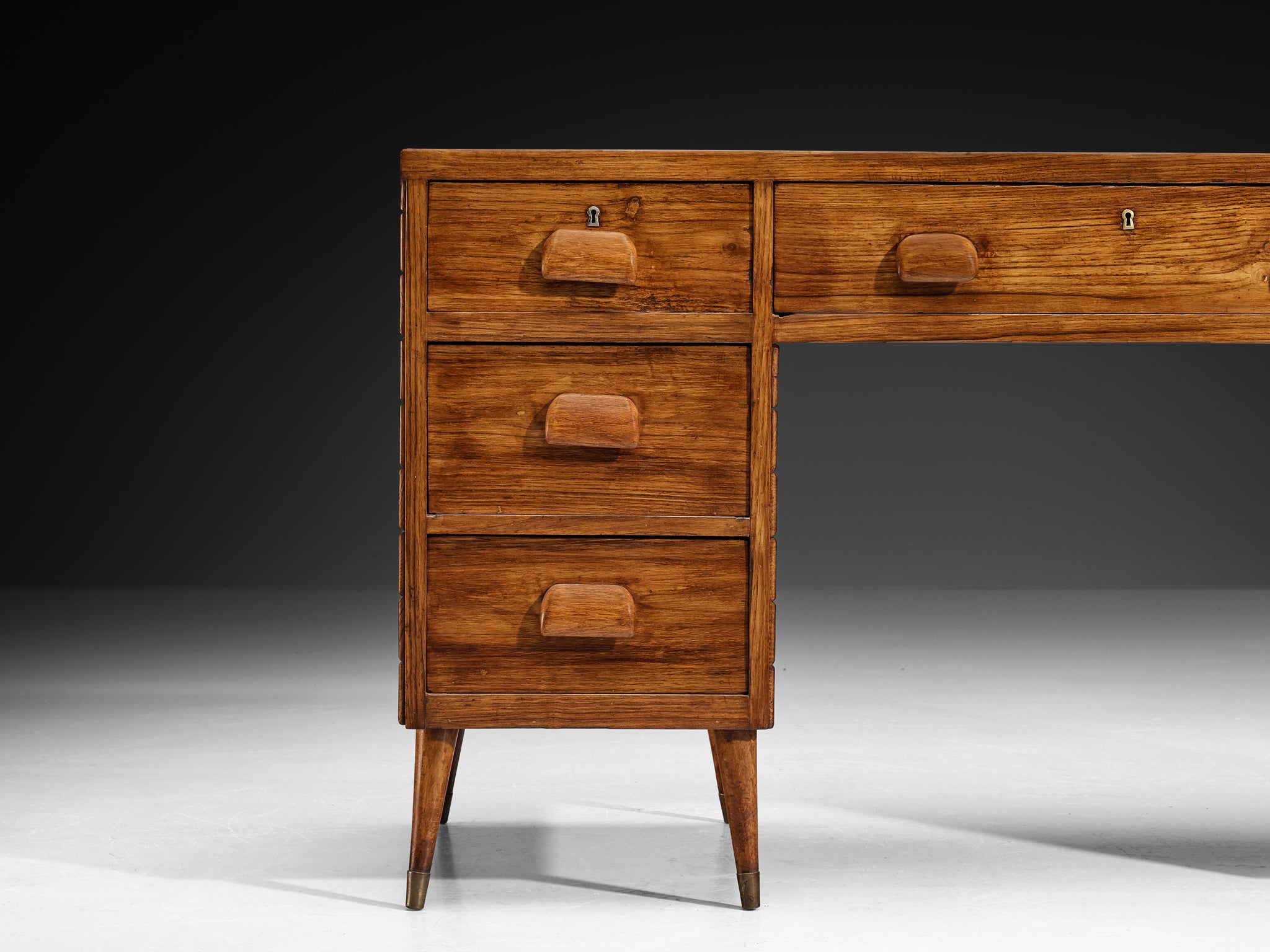 1940s Italian Writing Desk in Ash and Brass