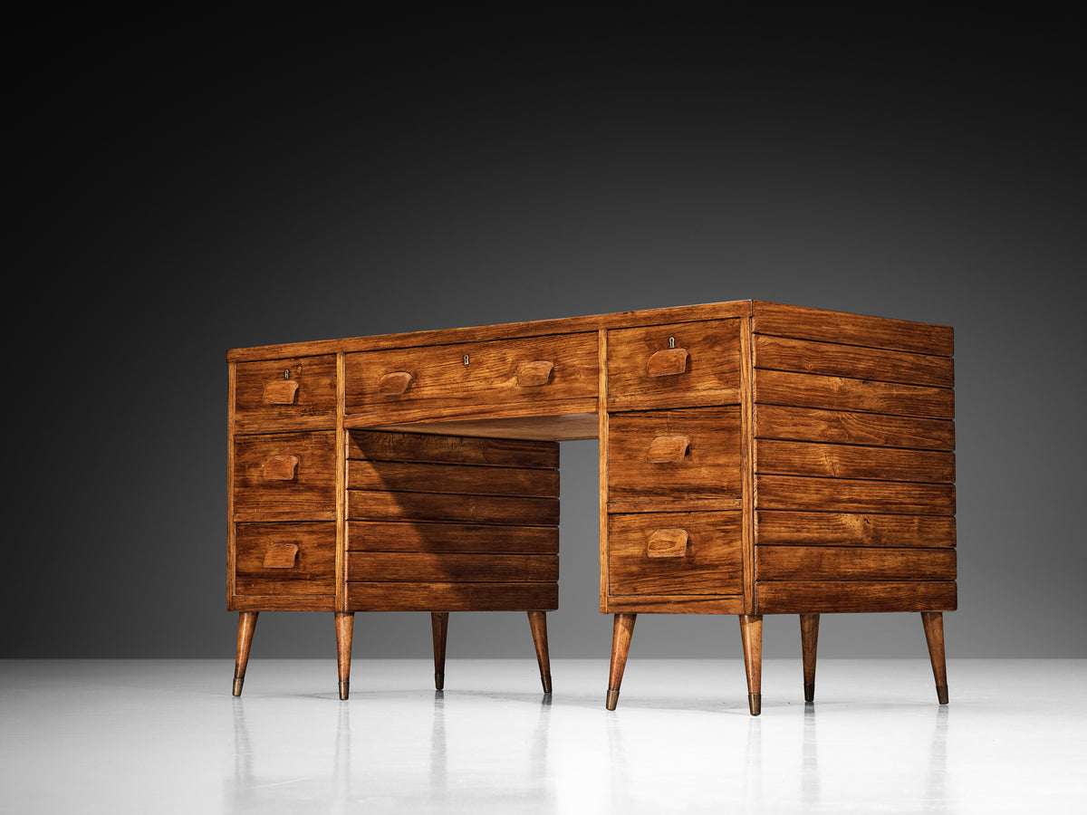 1940s Italian Writing Desk in Ash and Brass Tables Morentz