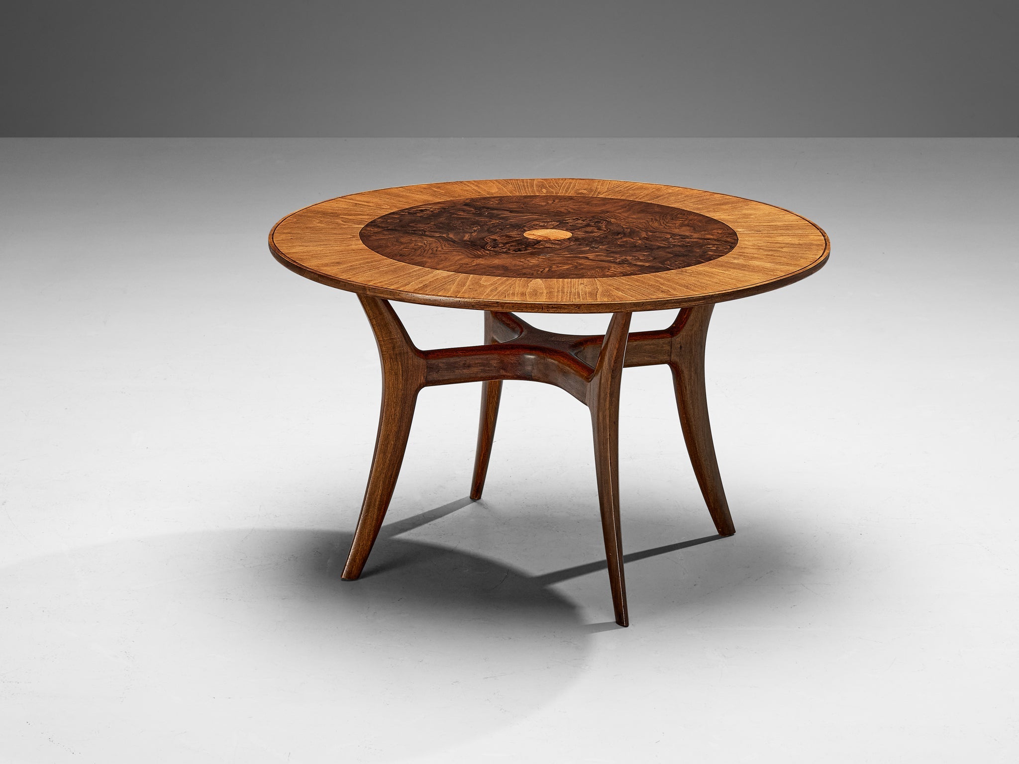 Elegant Italian Round Dining or Center Table in Briar and Walnut tables Morentz