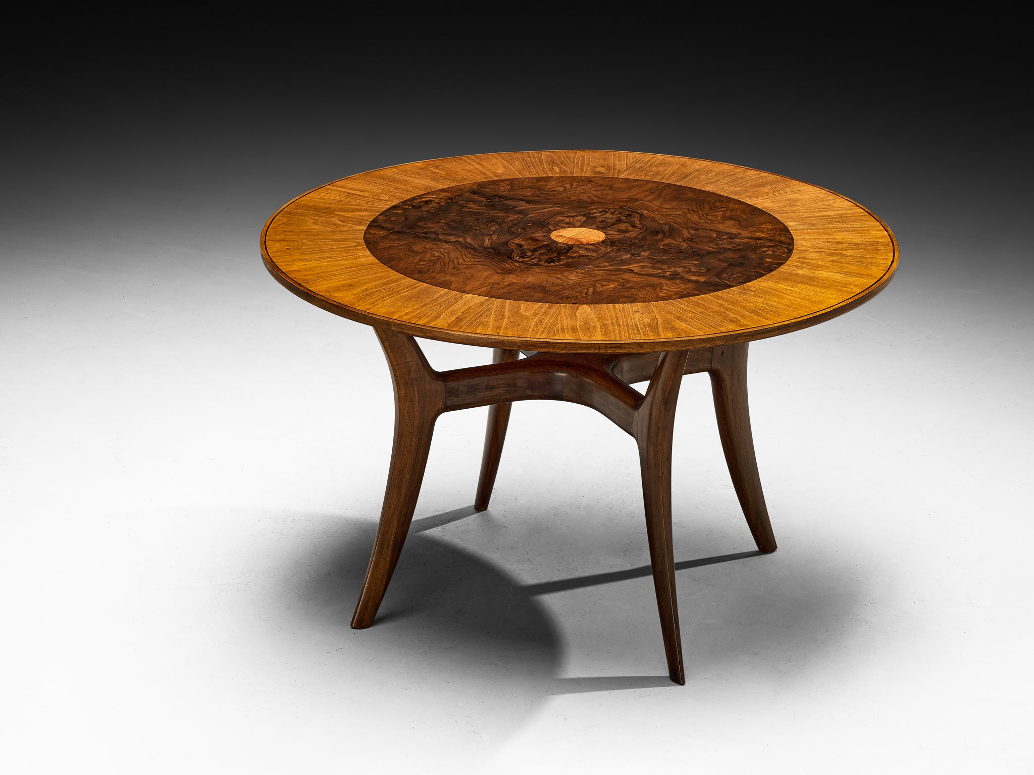 Elegant Italian Round Dining or Center Table in Briar and Walnut Tables Morentz