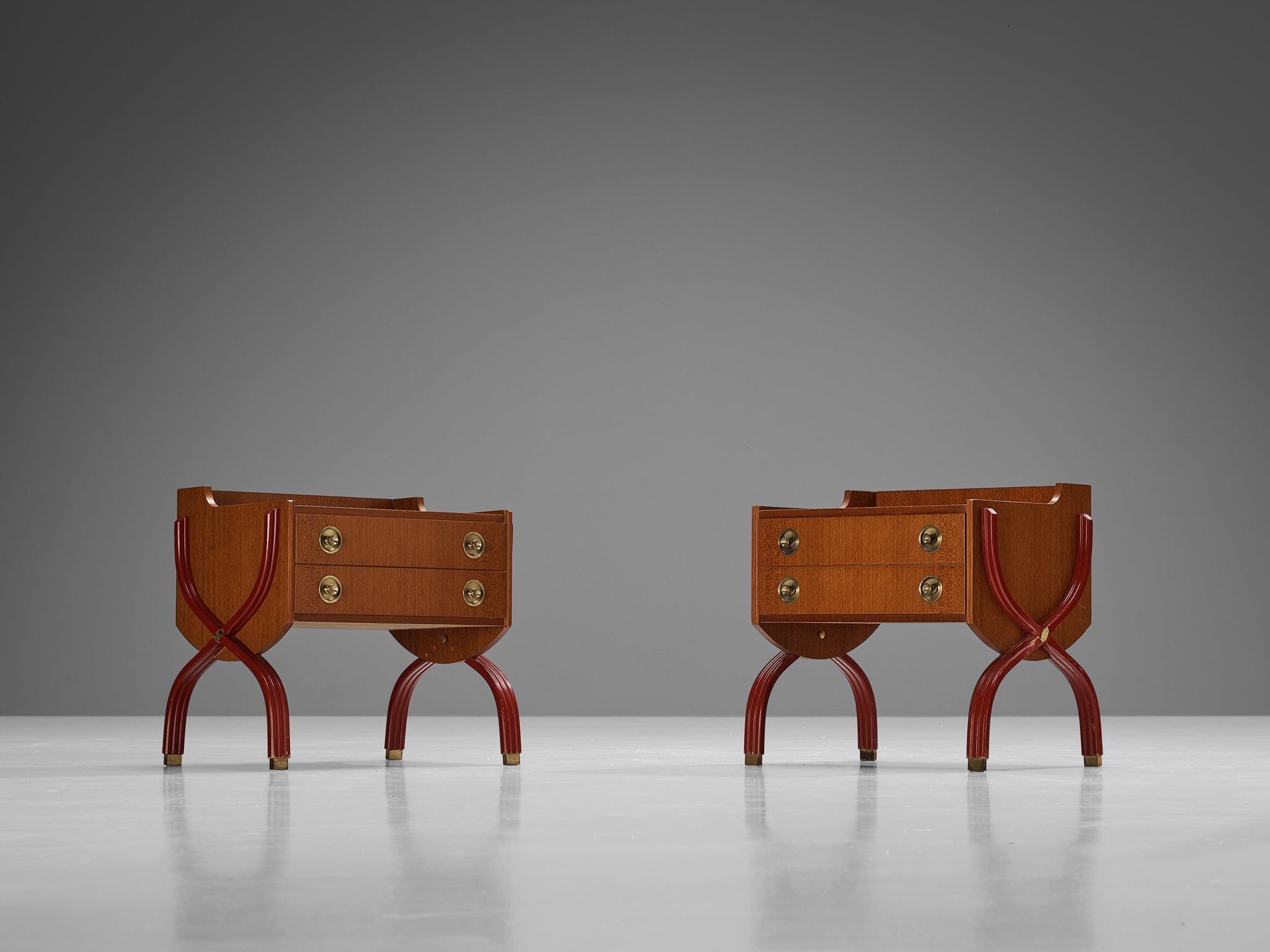 Tosi Arredamenti Pair of Cabinets or Night Stands in Mahogany and Brass more furniture and collectibles Morentz