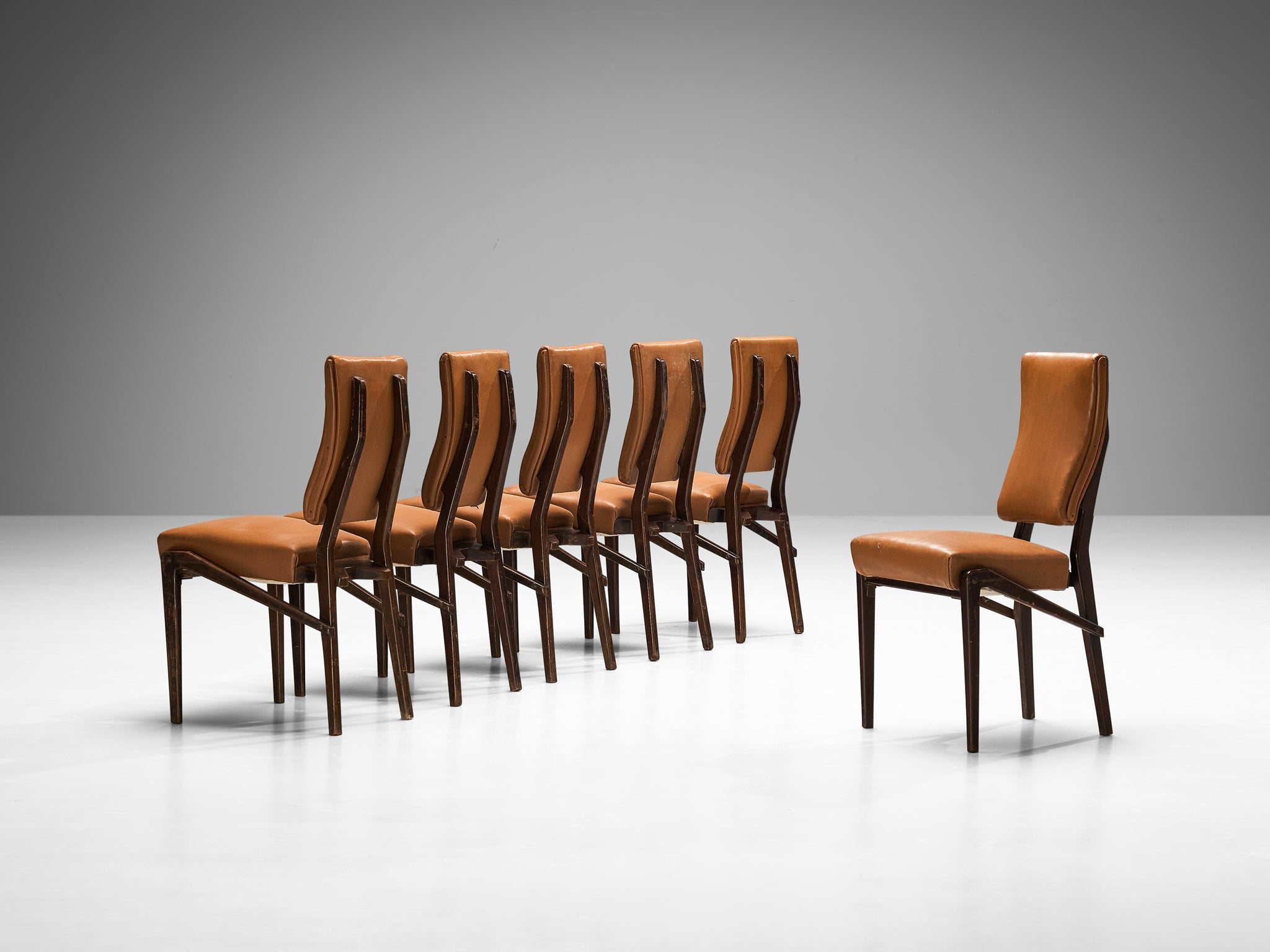 Unique Mario Oreglia Set of Six Dining Chairs with Sculptural Wooden Frame seating Morentz