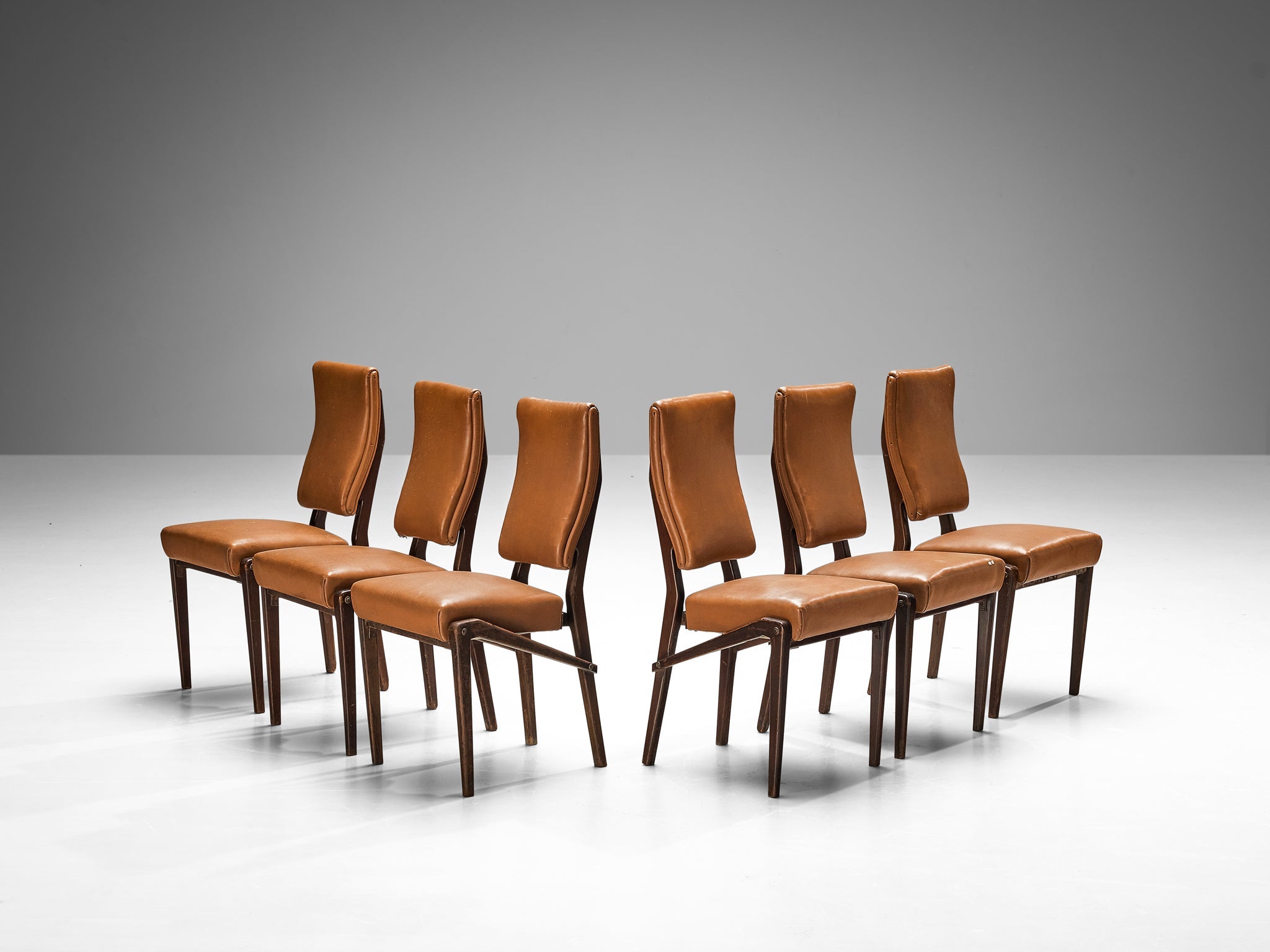 Unique Mario Oreglia Set of Six Dining Chairs with Sculptural Wooden Frame seating Morentz