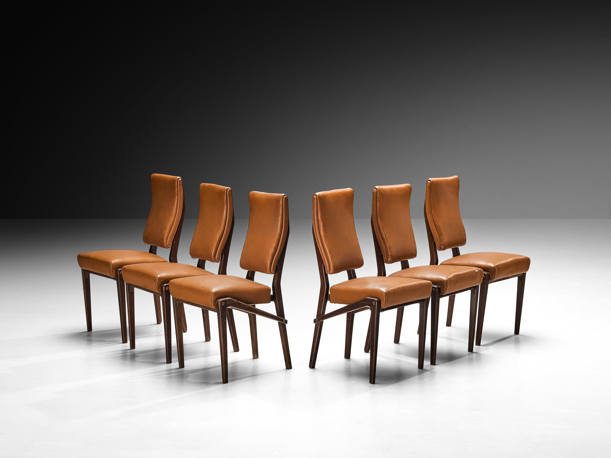 Unique Mario Oreglia Set of Six Dining Chairs with Sculptural Wooden Frame Seating Morentz