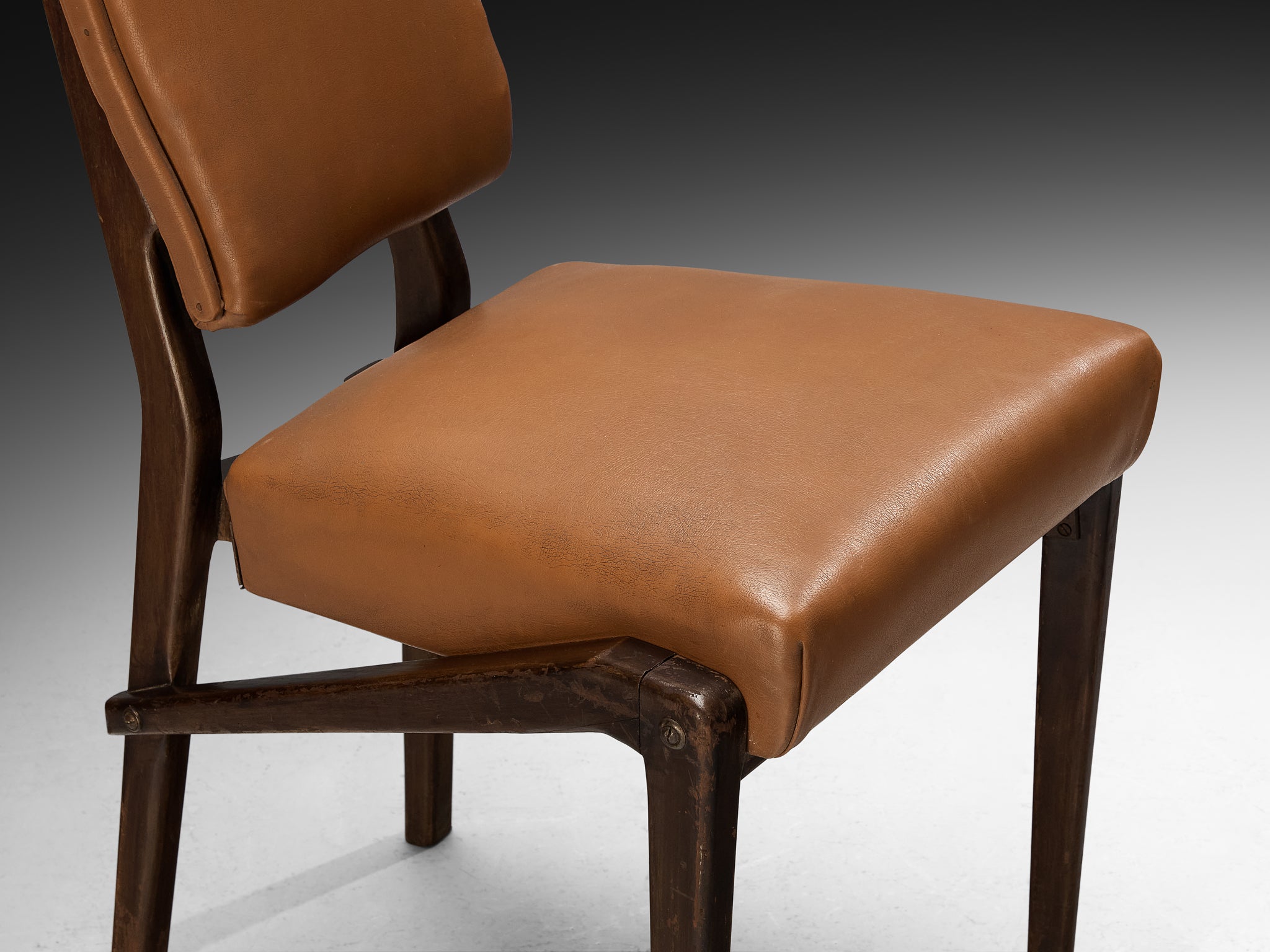Unique Mario Oreglia Set of Six Dining Chairs with Sculptural Wooden Frame Seating Morentz