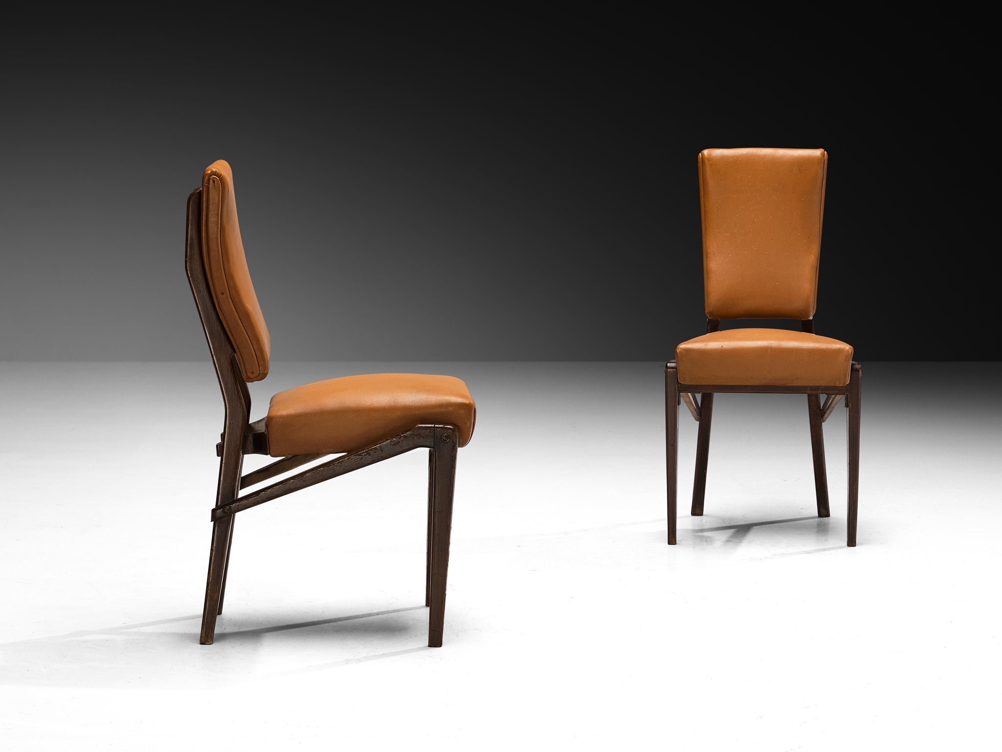 Unique Mario Oreglia Set of Six Dining Chairs with Sculptural Wooden Frame Seating Morentz