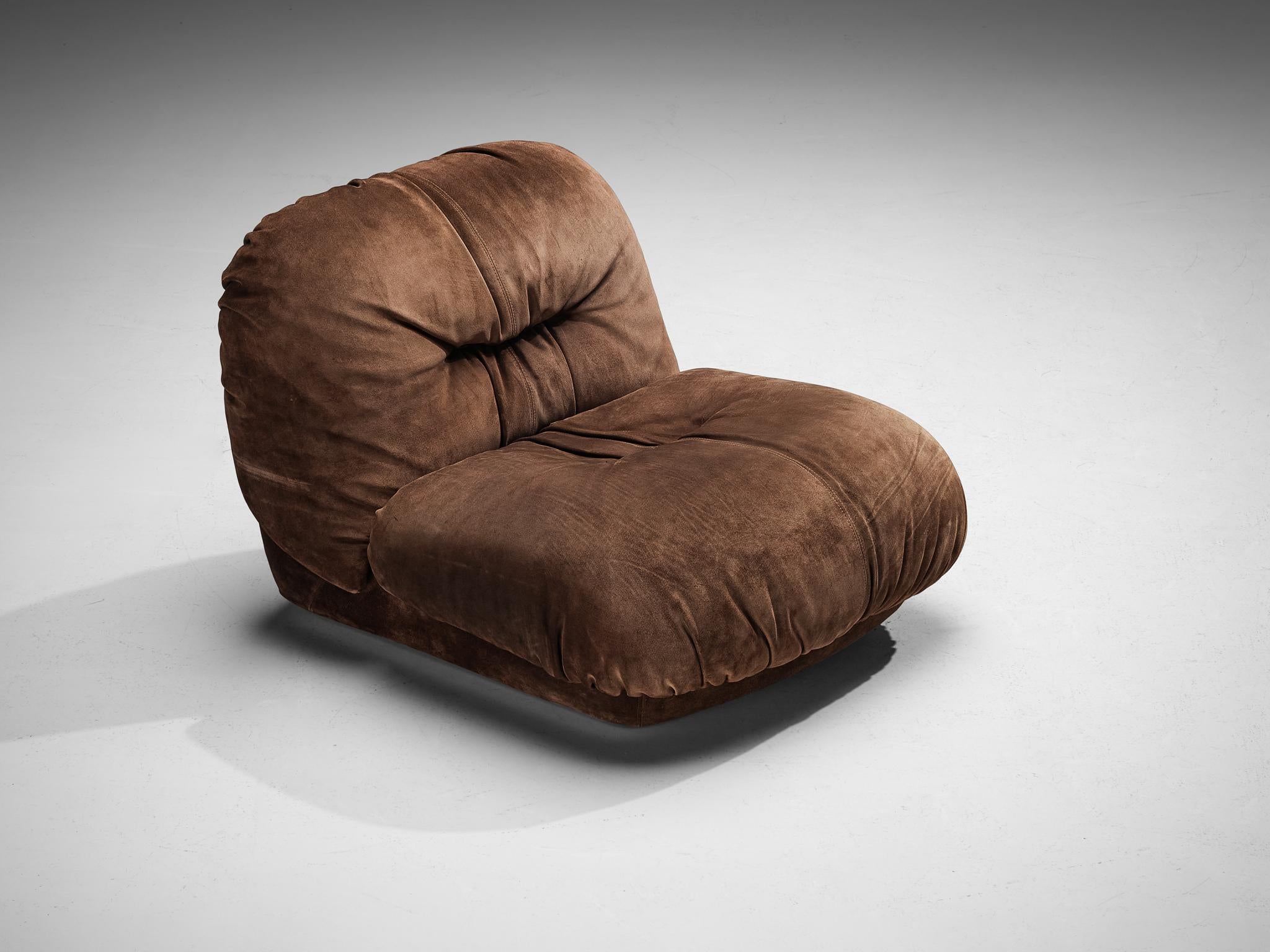 Alberto Rosselli for Saporiti 'Maxijumbo' Lounge Chair in Brown Suede seating Morentz