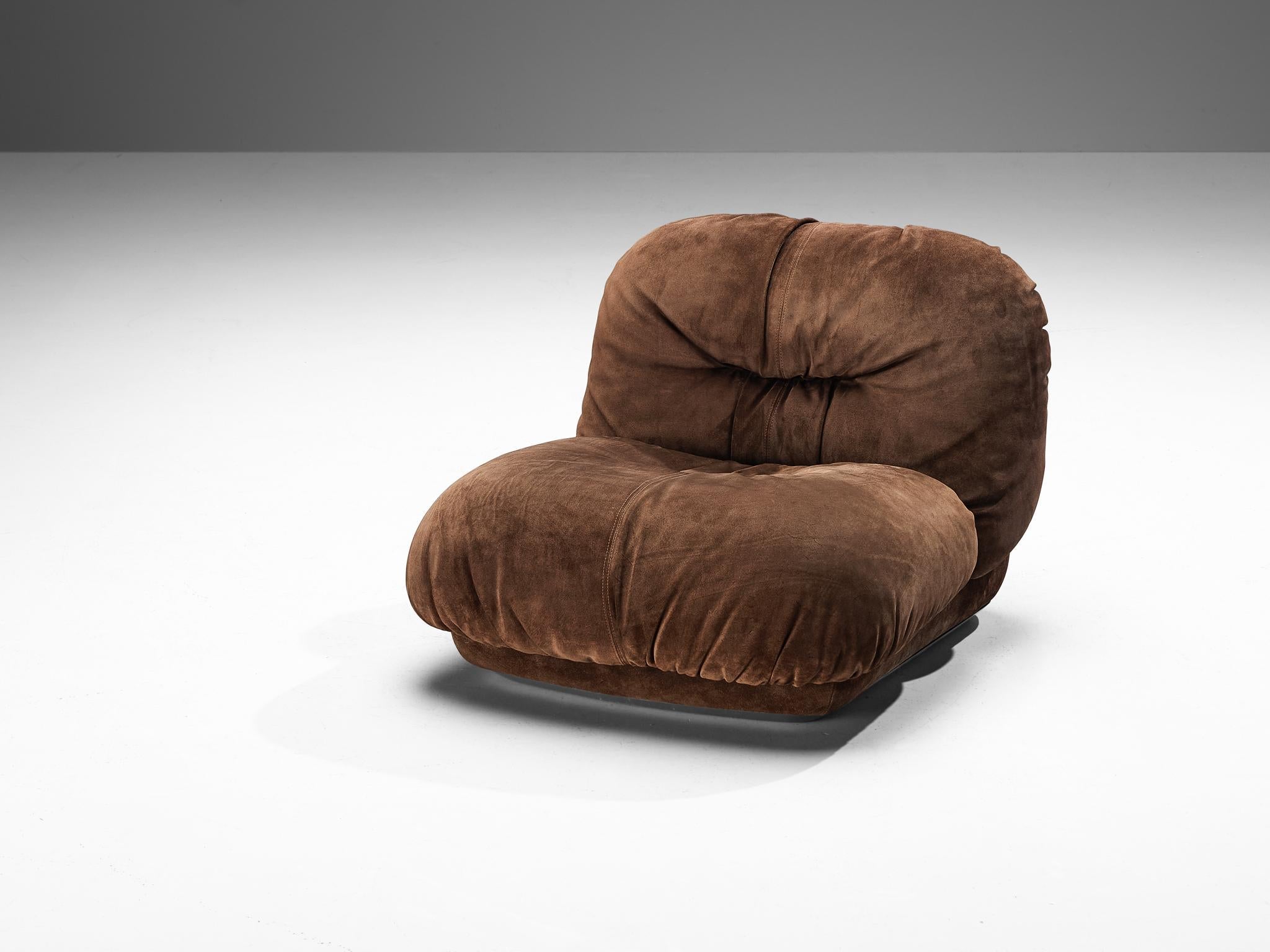 Alberto Rosselli for Saporiti 'Maxijumbo' Lounge Chair in Brown Suede seating Morentz
