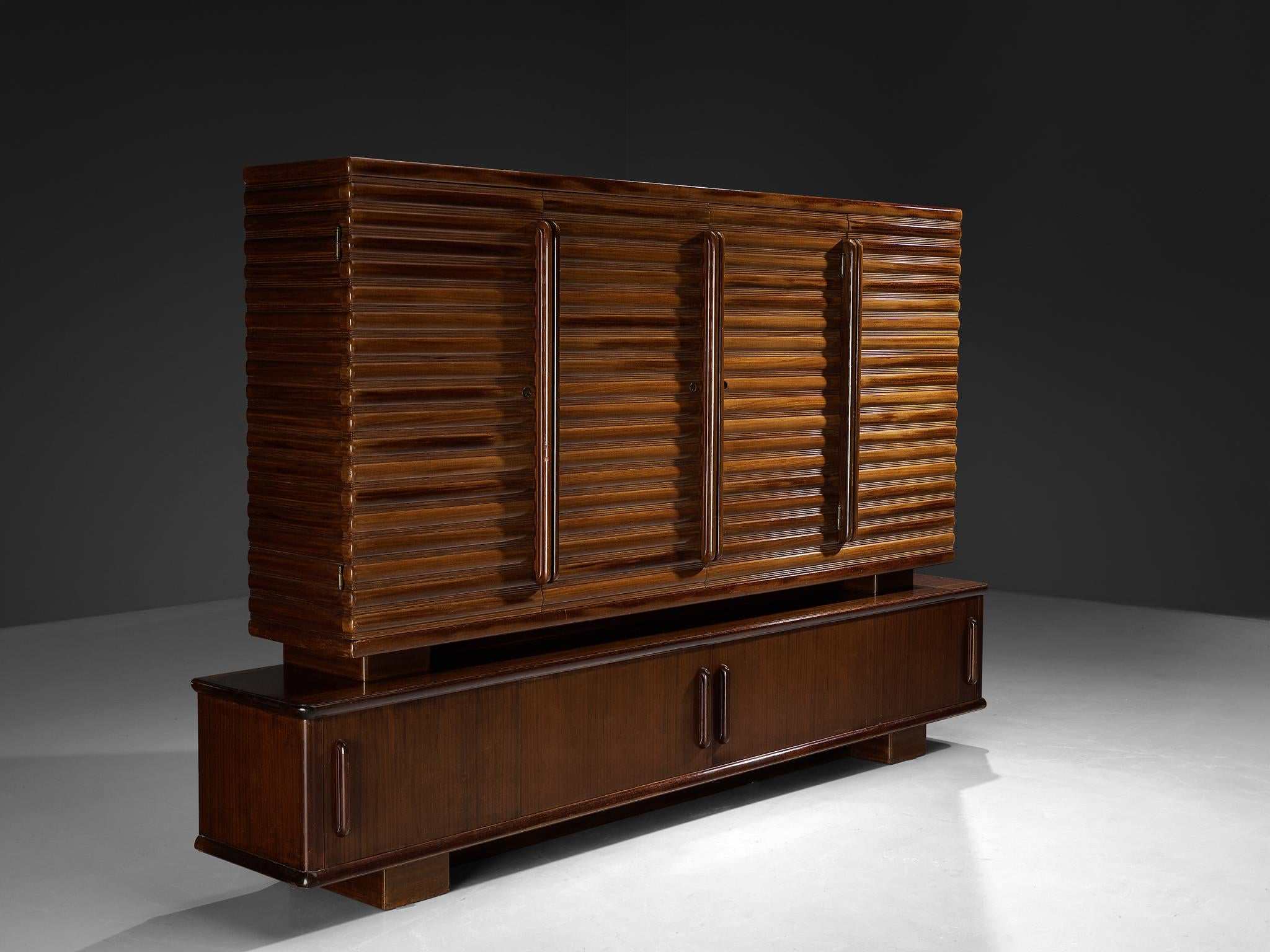 Enrico & Paolo Borghi High Sideboard in Mahogany with Carved Doors case pieces and storage cabinets Morentz