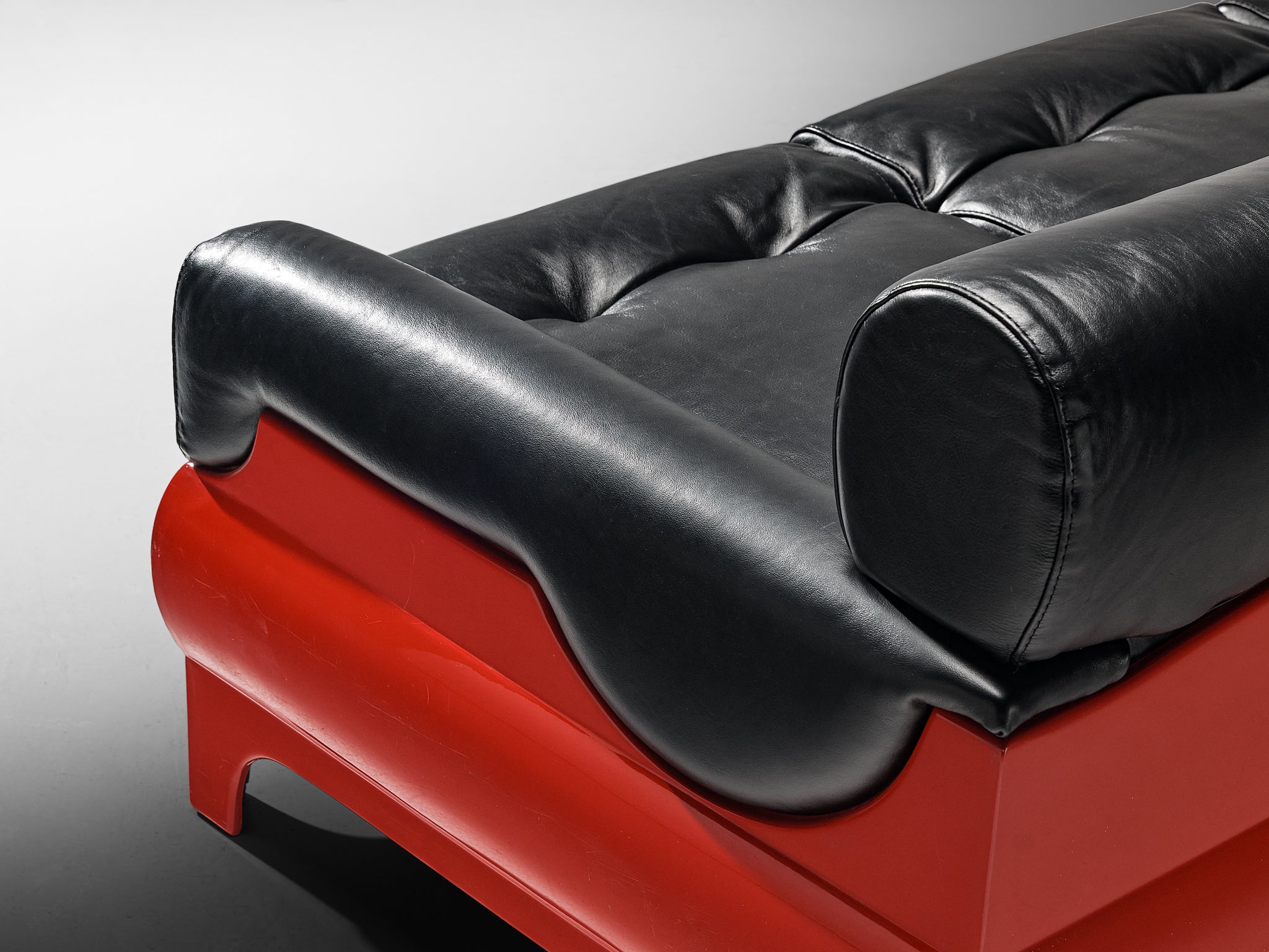 Lemax Italian Sofa in Red Fiberglass and Black Leather Seating Morentz