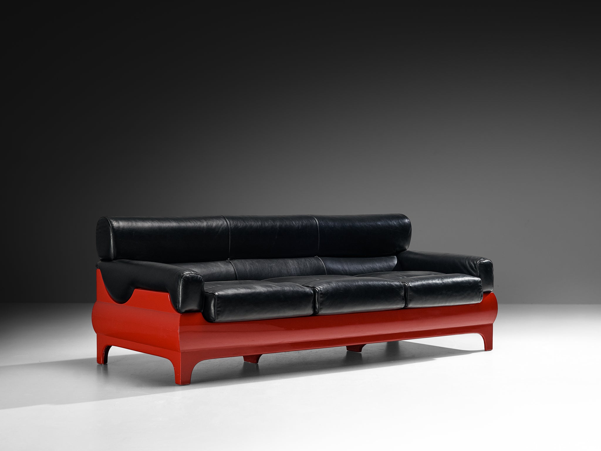 Lemax Italian Sofa in Red Fiberglass and Black Leather Seating Morentz