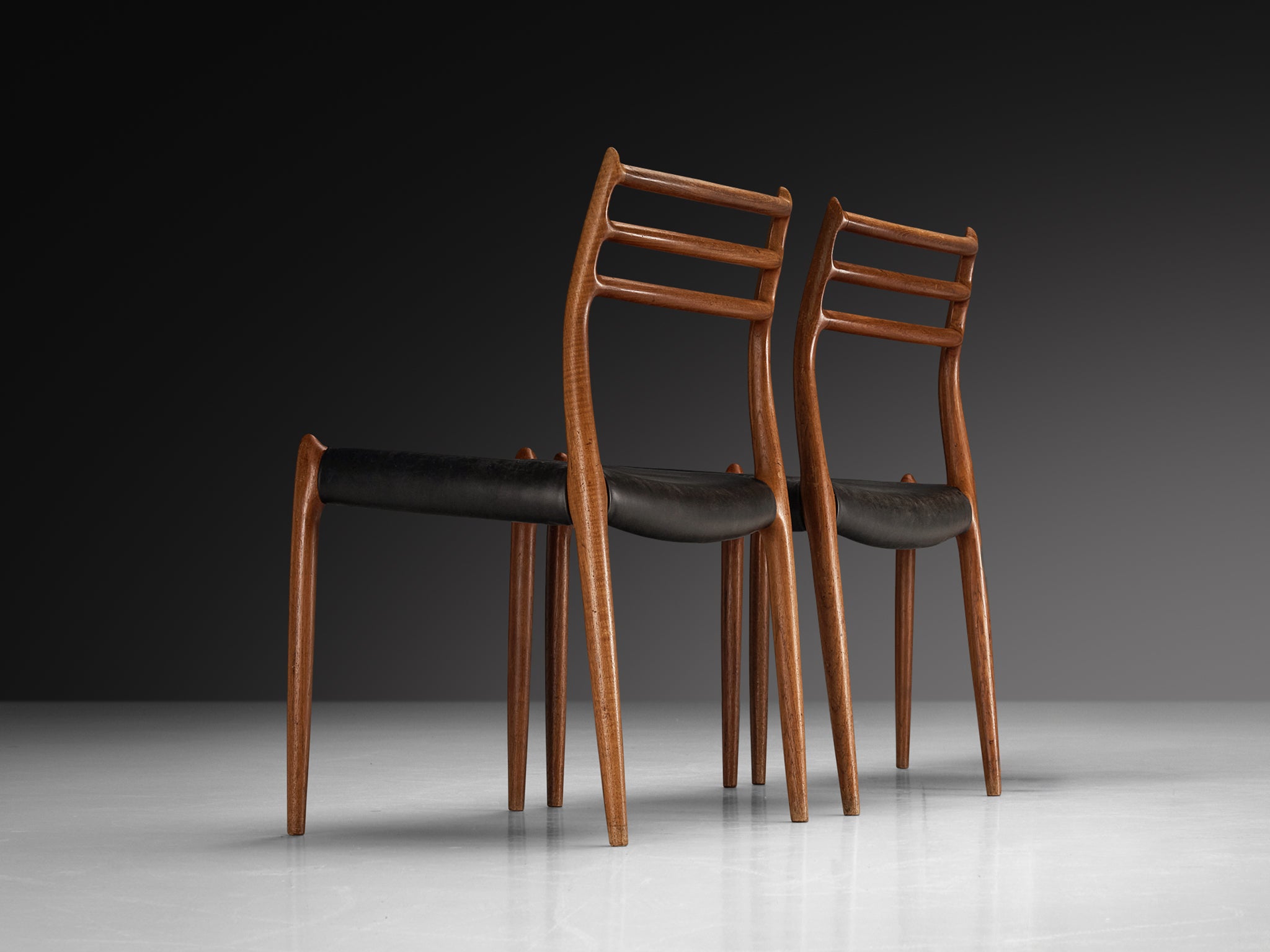 Niels Otto Møller Pair of Dining Chairs in Teak and Leather Seating Morentz