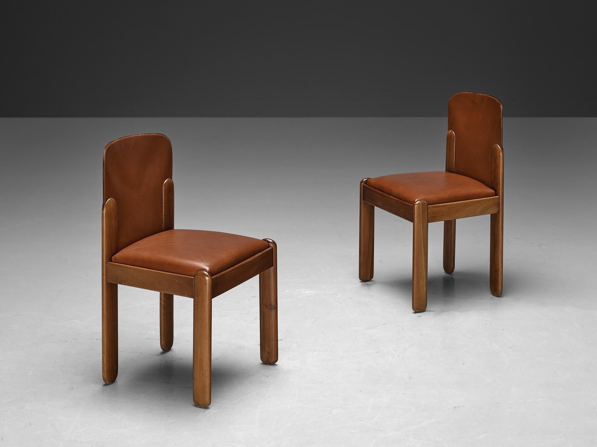 Silvio Coppola for Bernini Dining Chairs in Brown Leather and Walnut seating Morentz