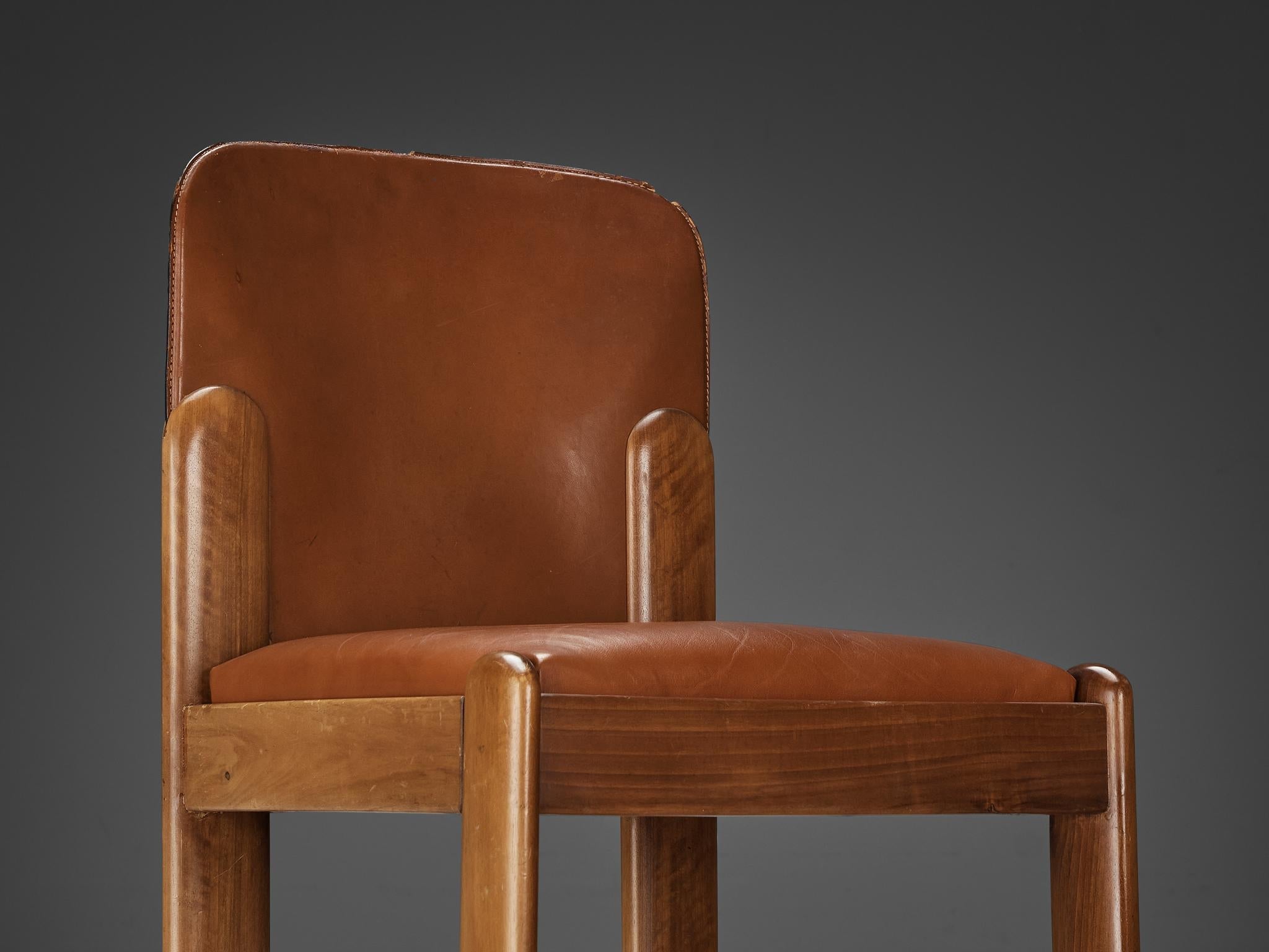 Silvio Coppola for Bernini Dining Chairs in Brown Leather and Walnut seating Morentz