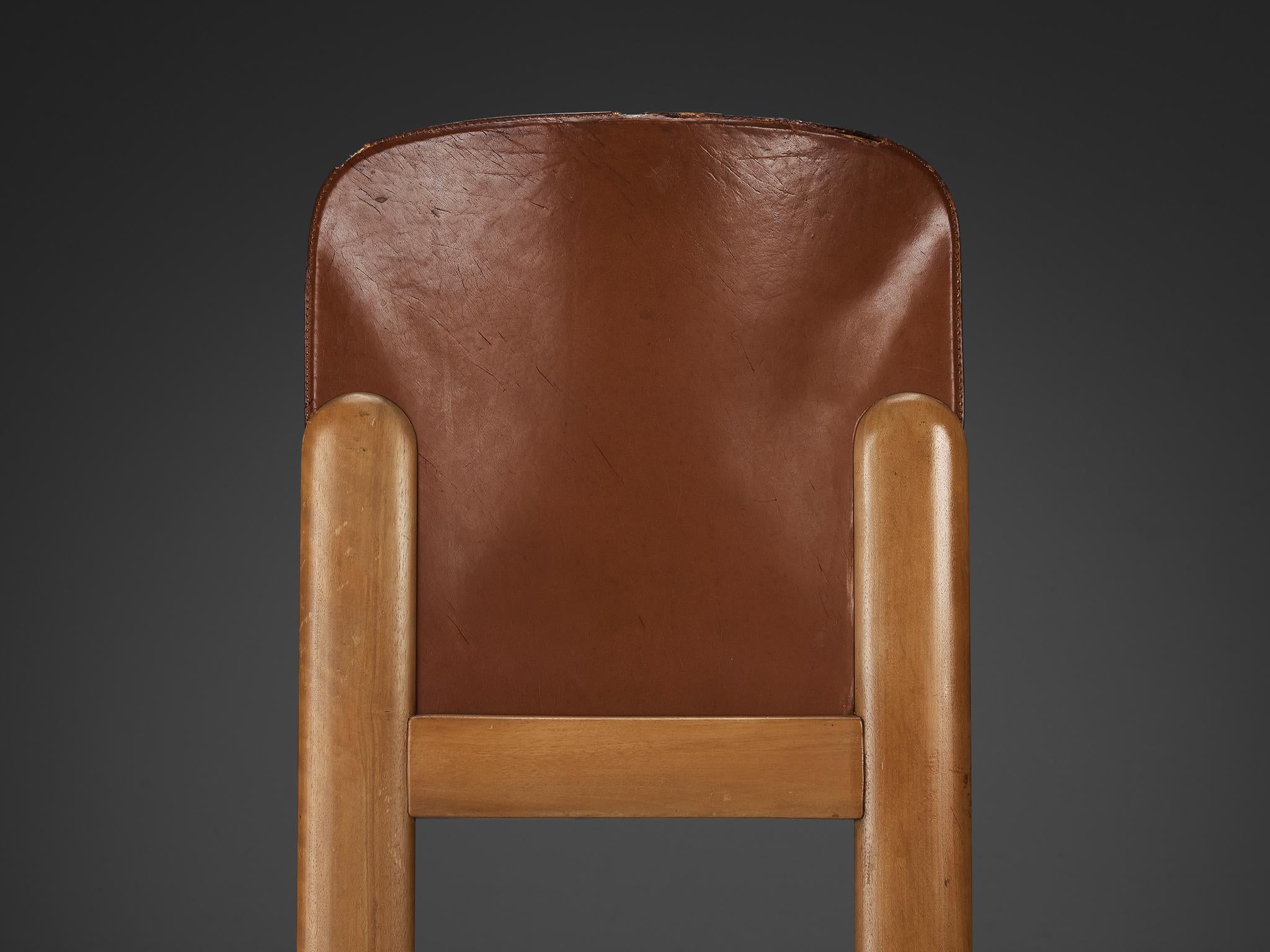 Silvio Coppola for Bernini Dining Chairs in Brown Leather and Walnut seating Morentz