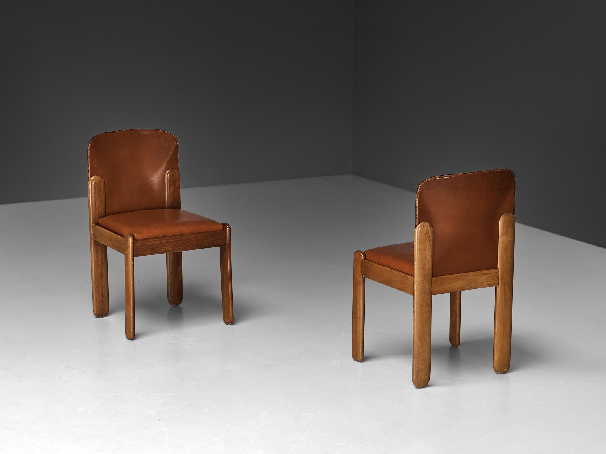 Silvio Coppola for Bernini Dining Chairs in Brown Leather and Walnut seating Morentz