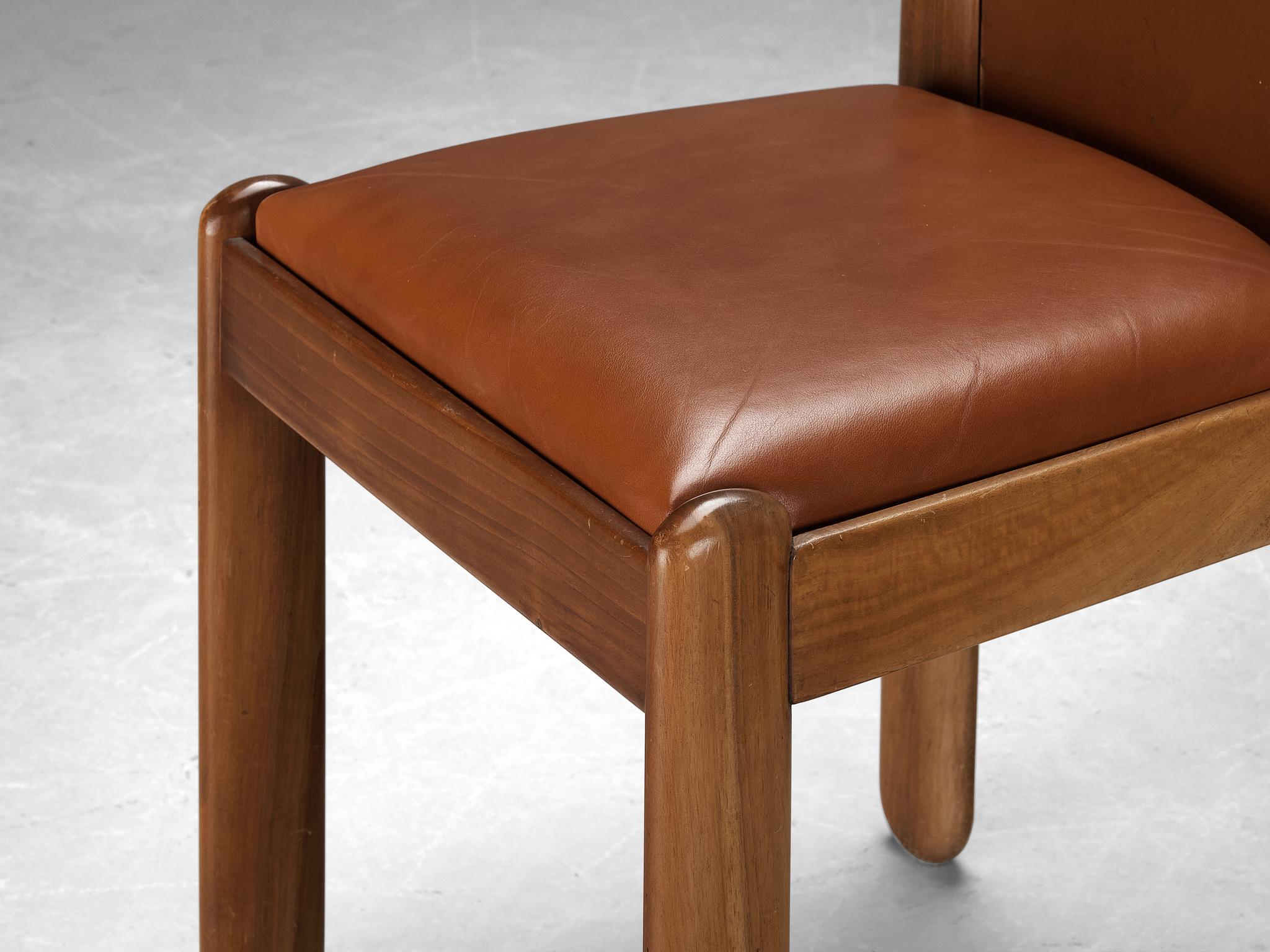 Silvio Coppola for Bernini Dining Chairs in Brown Leather and Walnut seating Morentz
