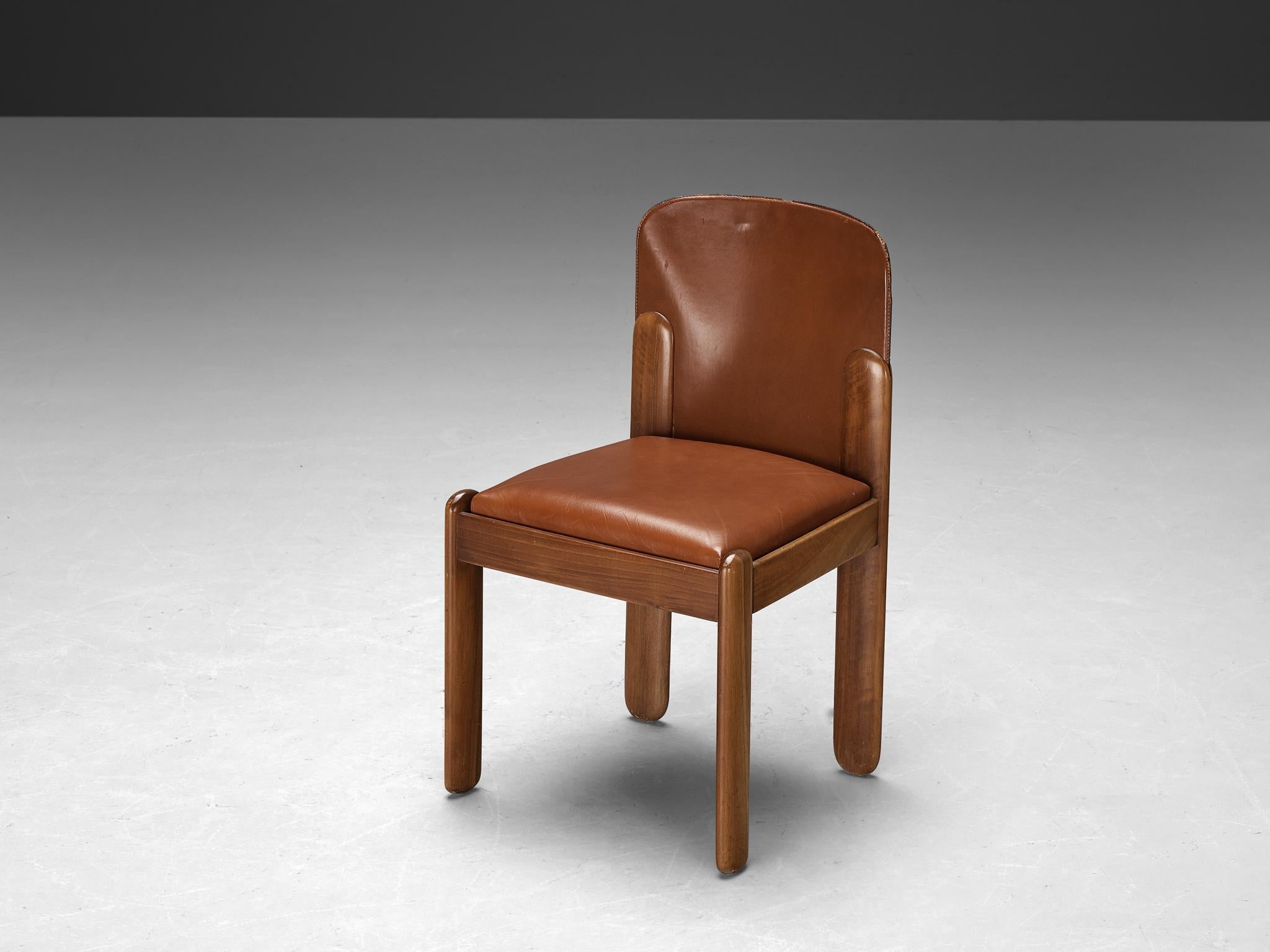 Silvio Coppola for Bernini Dining Chairs in Brown Leather and Walnut seating Morentz