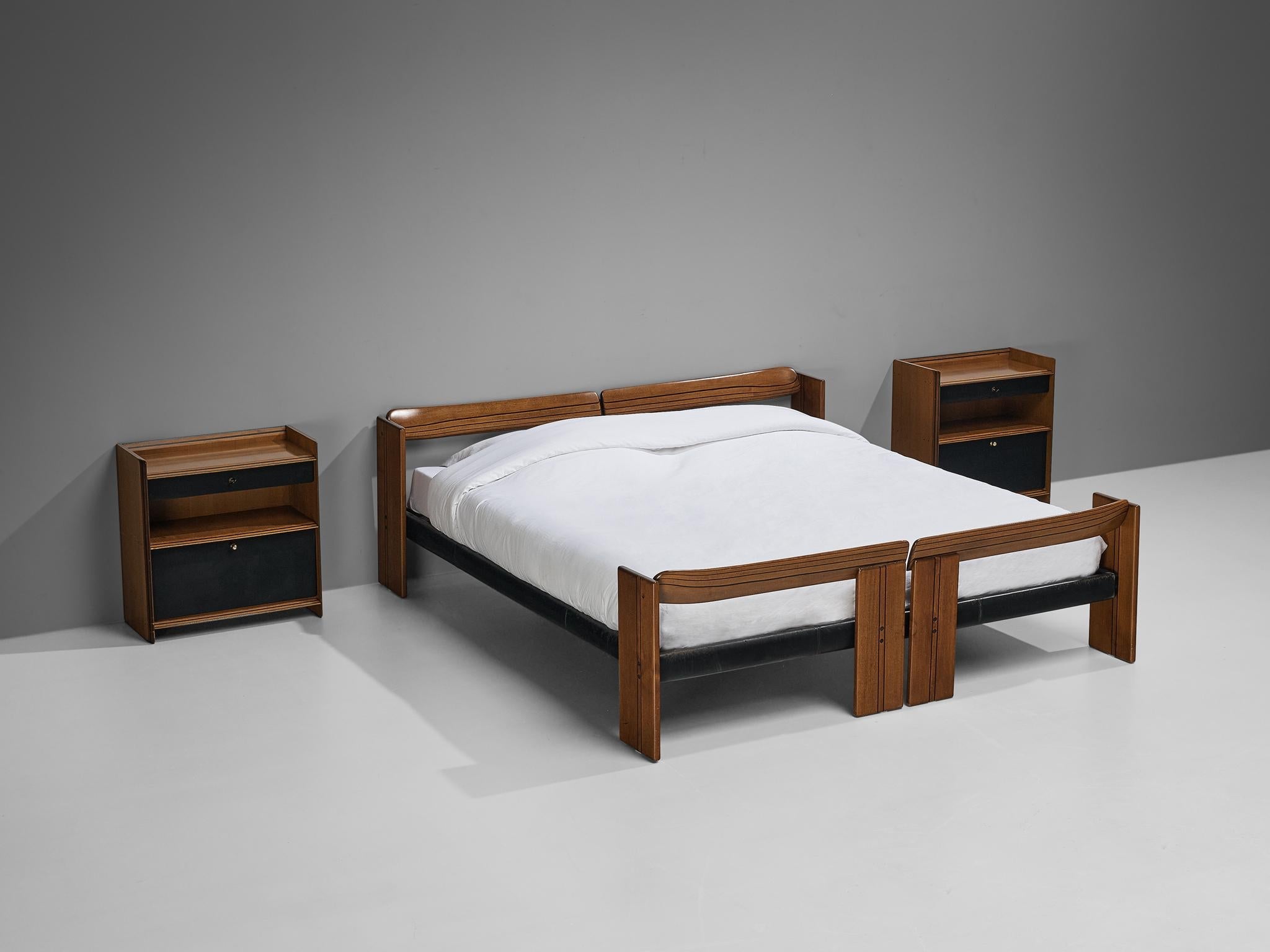 Afra & Tobia Scarpa for Maxalto Double Bed with Nightstands in Walnut