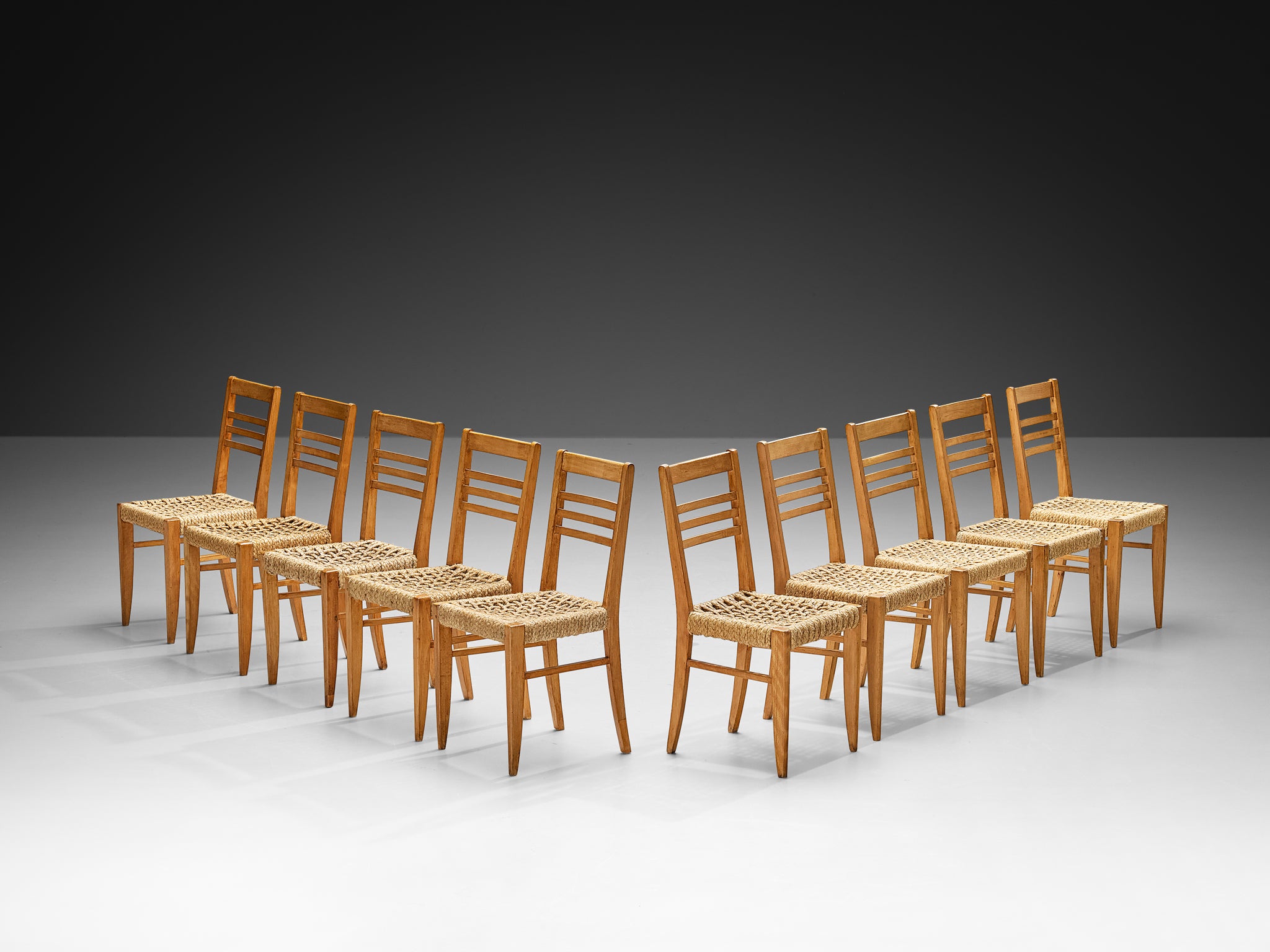 Adrien Audoux & Frida Minet Set of Ten Dining Chairs in Braided Hemp Seating Morentz