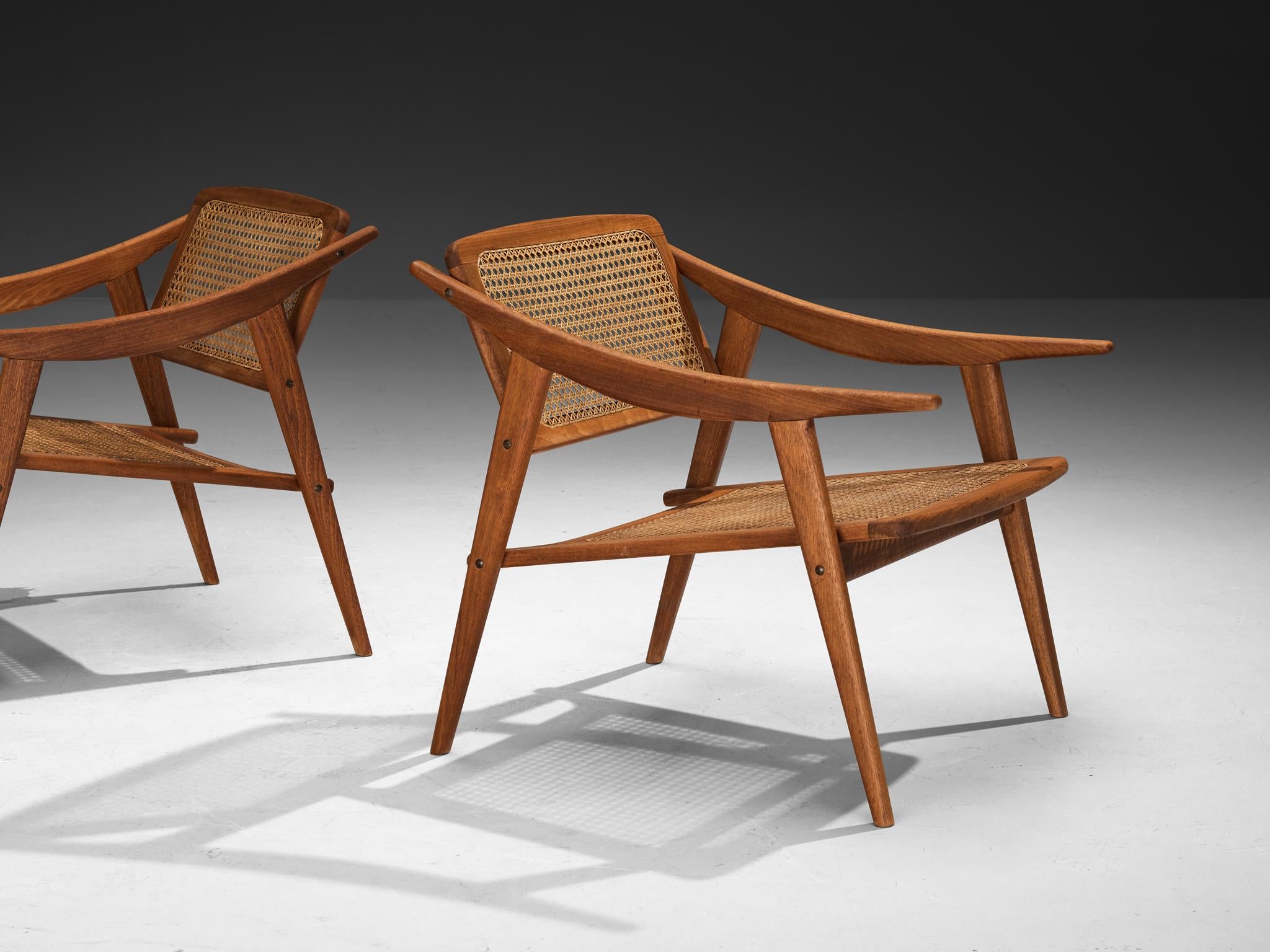 Michel Ducaroy for SNA Roset Pair of Lounge Chairs in Teak and Cane seating Morentz