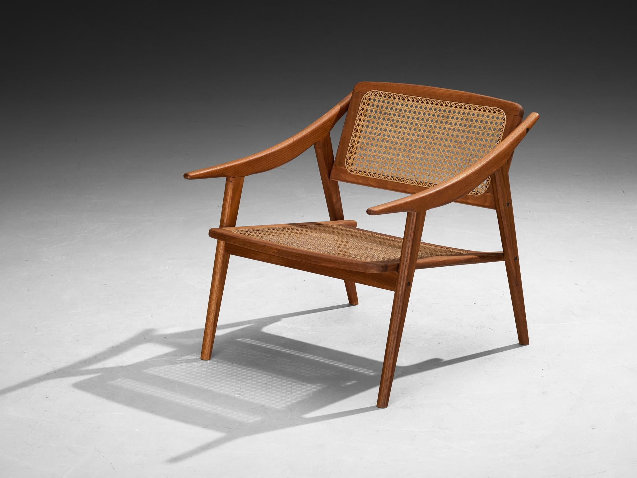 Michel Ducaroy for SNA Roset Pair of Lounge Chairs in Teak and Cane seating Morentz