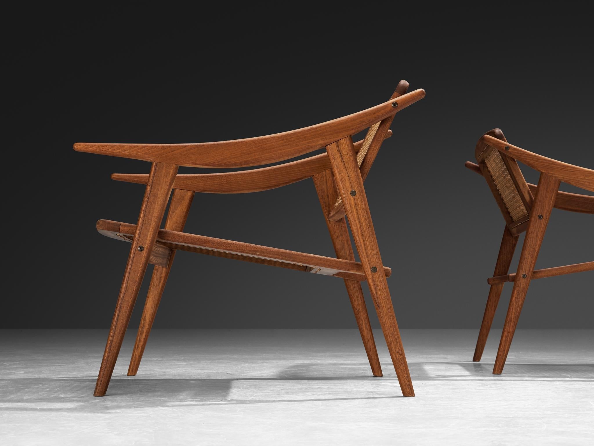 Michel Ducaroy for SNA Roset Pair of Lounge Chairs in Teak and Cane seating Morentz