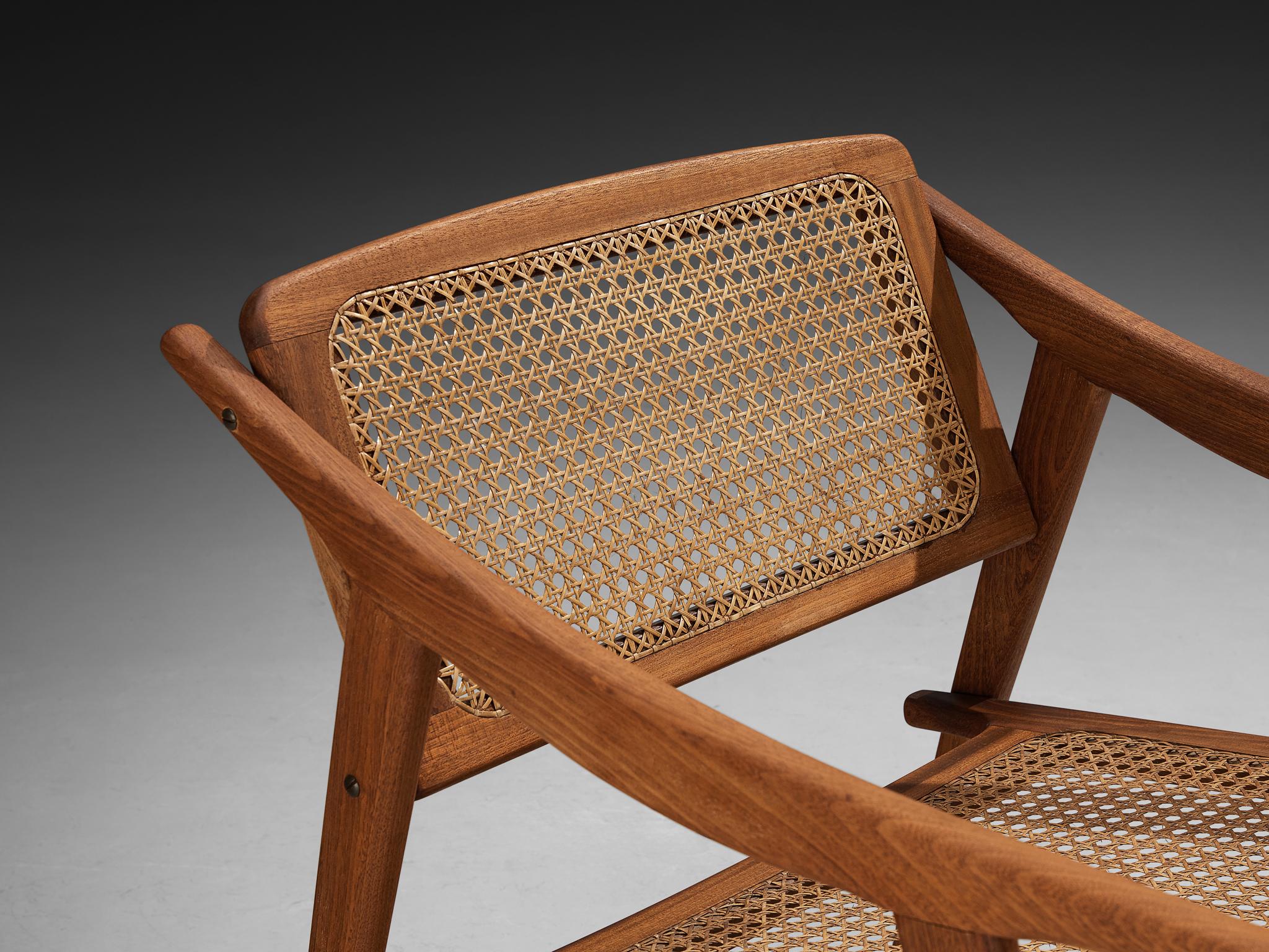 Michel Ducaroy for SNA Roset Pair of Lounge Chairs in Teak and Cane seating Morentz