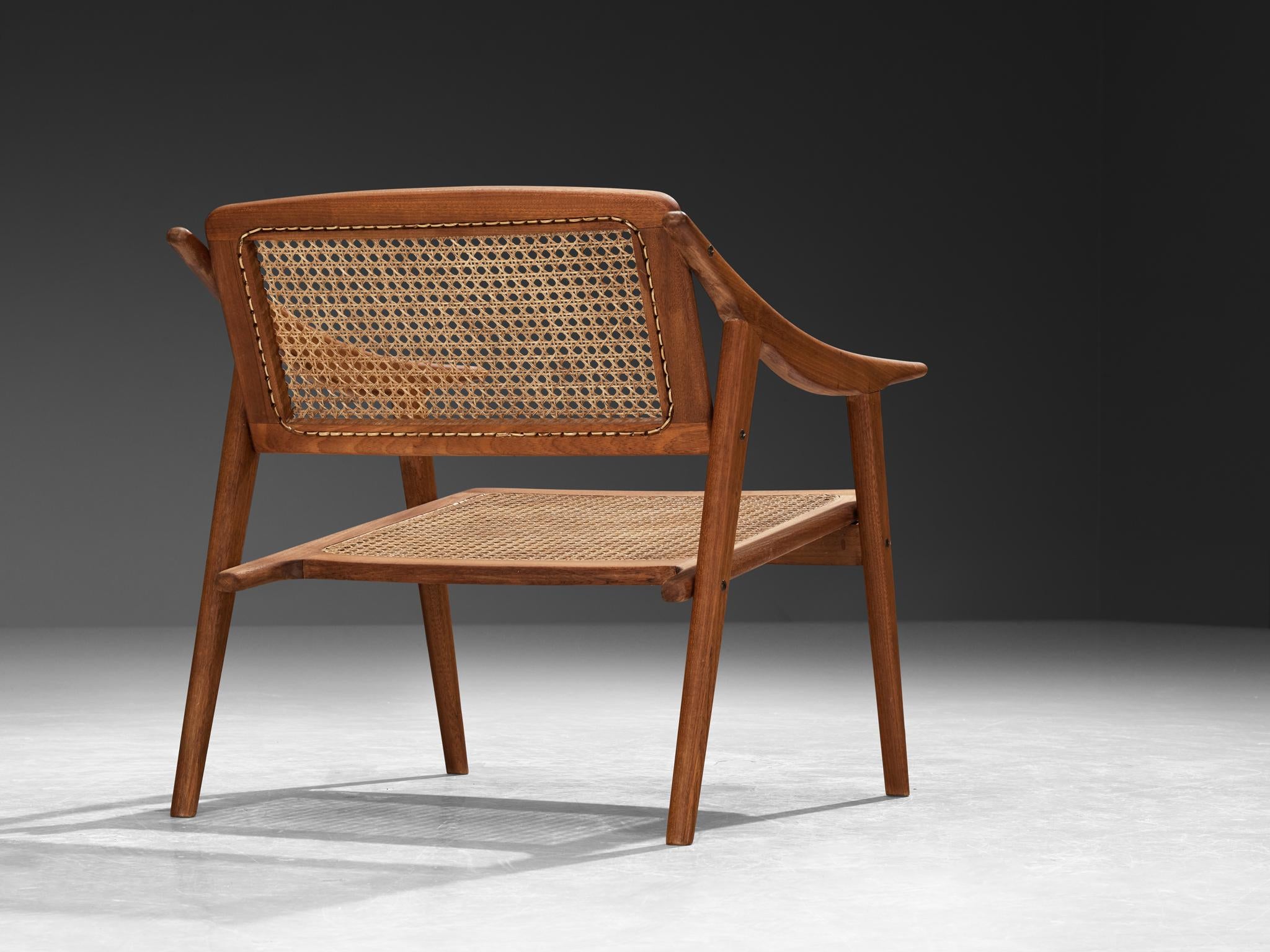 Michel Ducaroy for SNA Roset Pair of Lounge Chairs in Teak and Cane seating Morentz