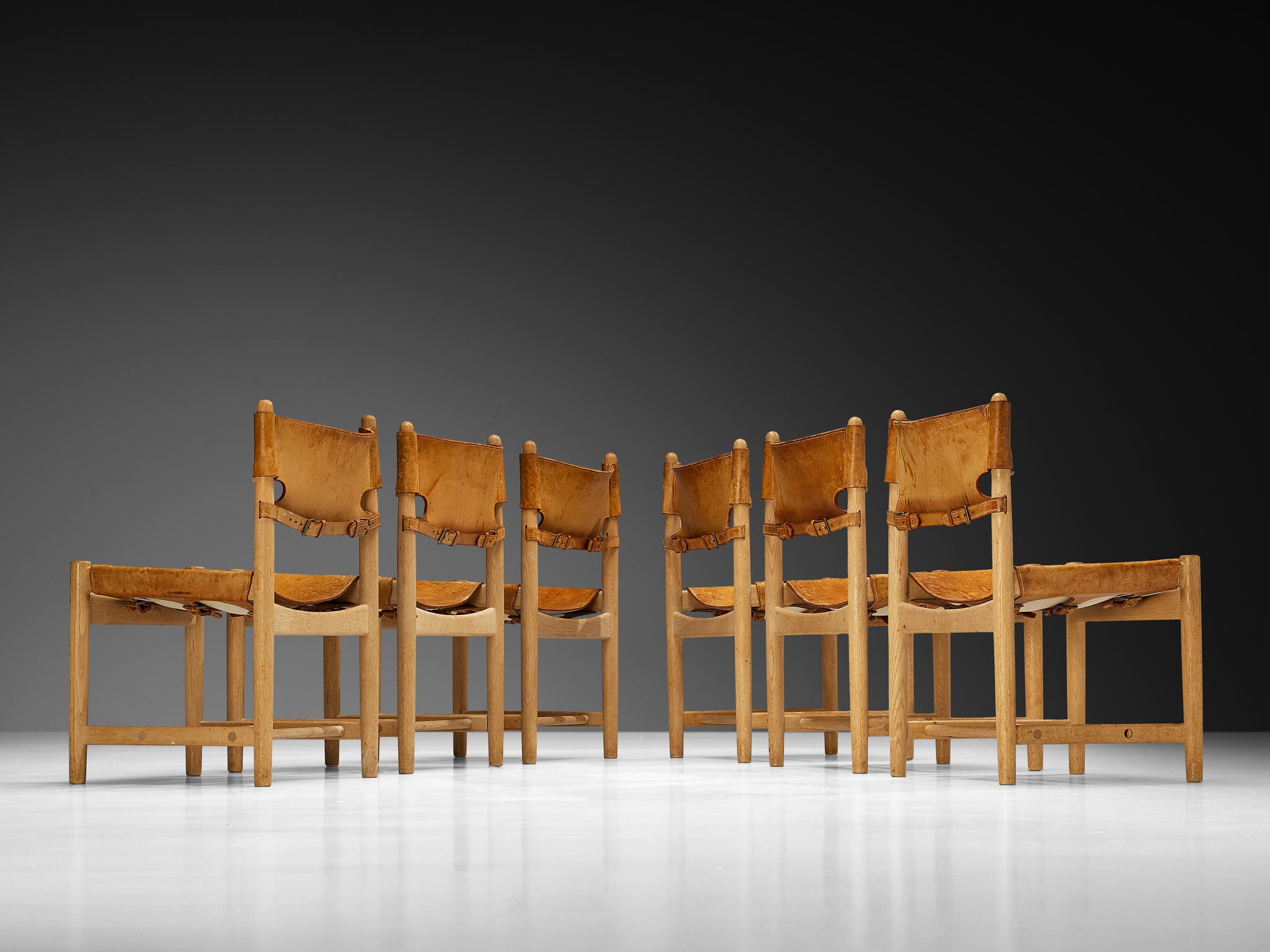 Børge Mogensen for Fredericia Set of Six Armchairs in Oak & Cognac Leather Seating Morentz