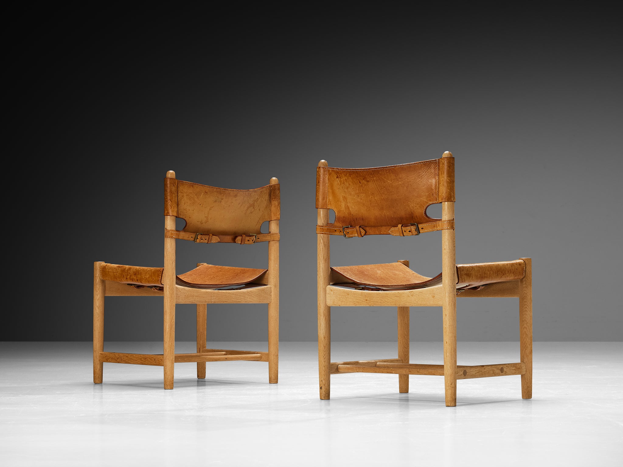 Børge Mogensen for Fredericia Set of Six Armchairs in Oak & Cognac Leather Seating Morentz