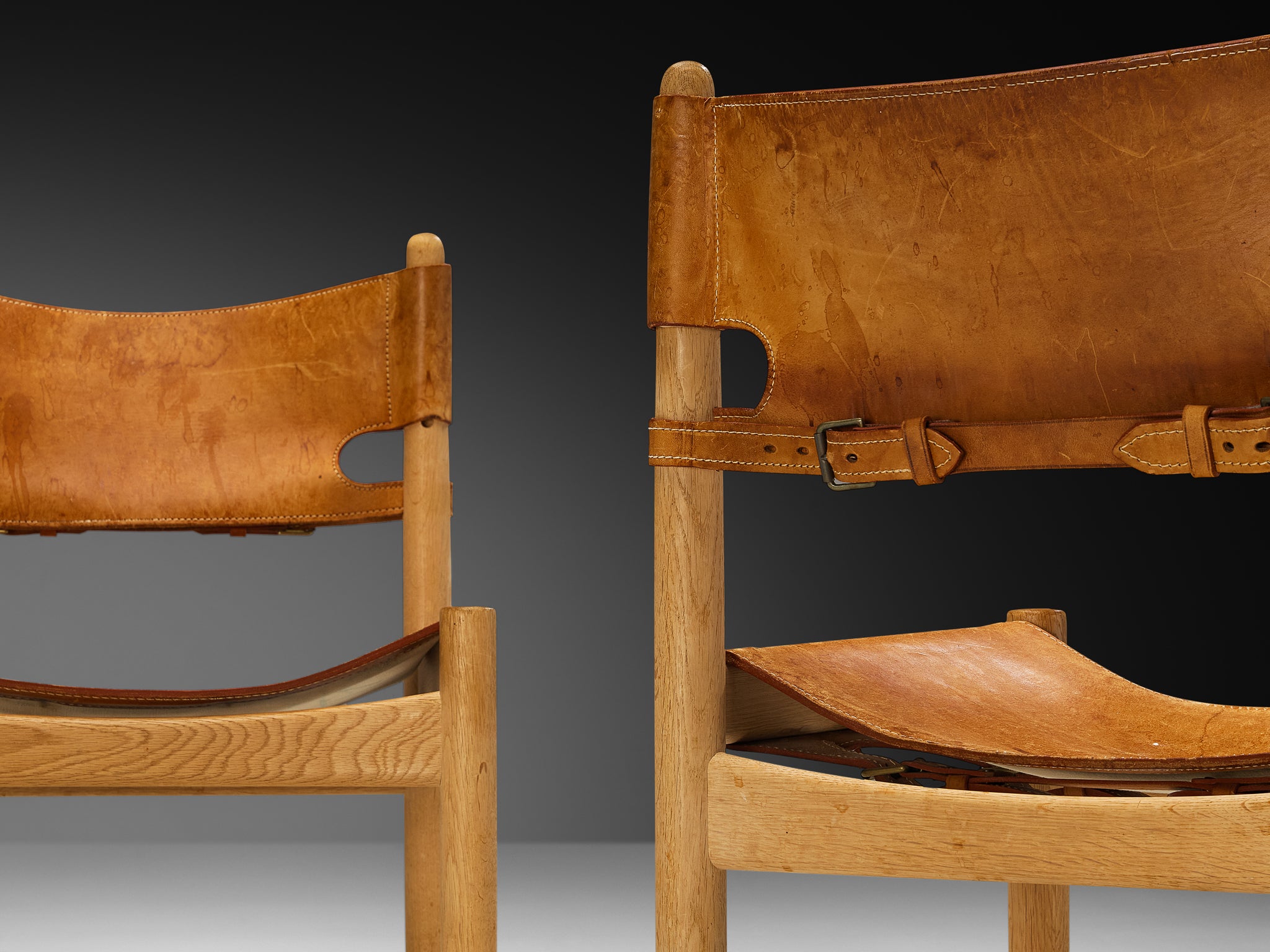 Børge Mogensen for Fredericia Set of Six Armchairs in Oak & Cognac Leather Seating Morentz
