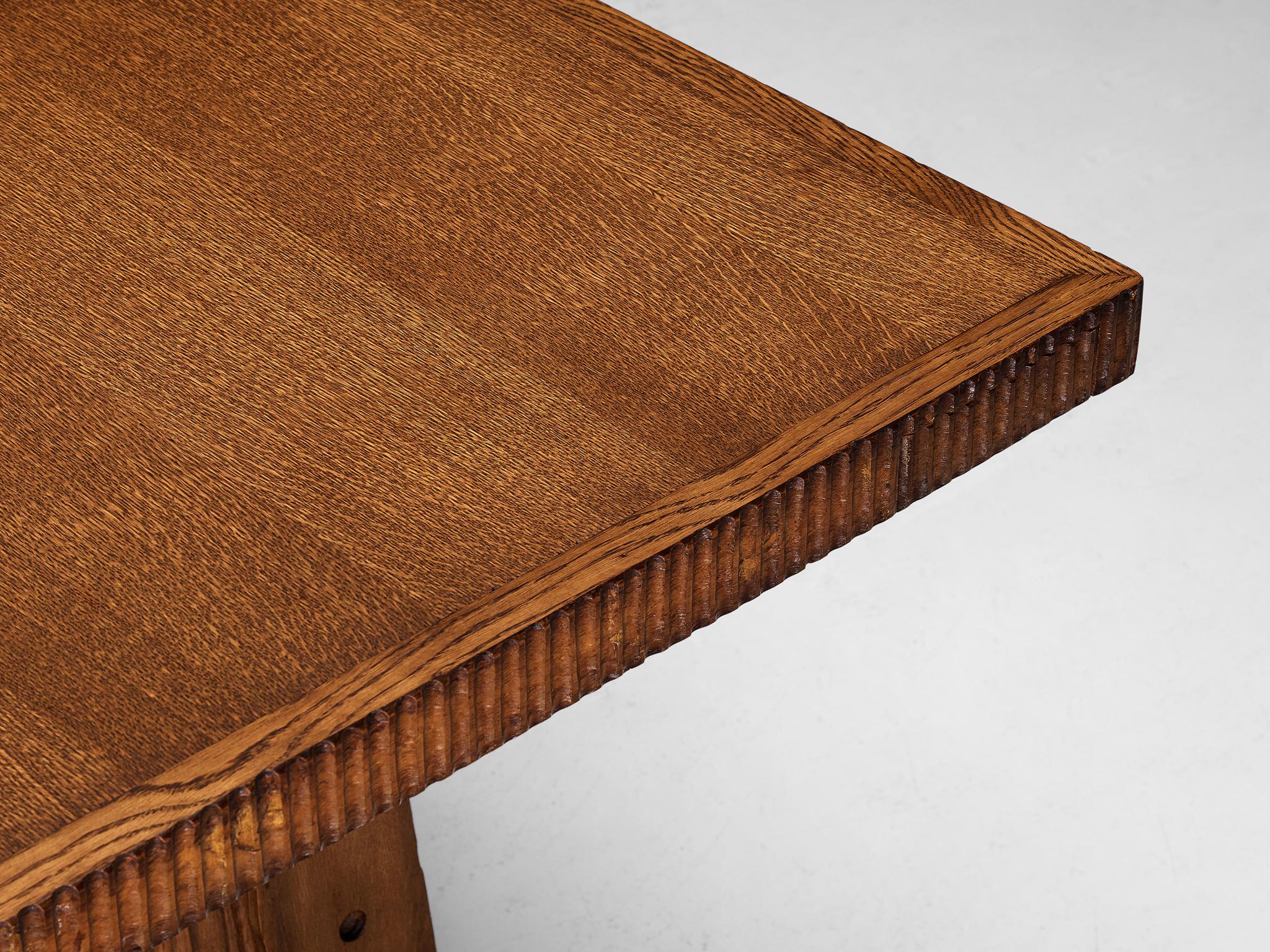 Vittorio Valabrega Extendable Dining Table in Oak with Intricate Carvings