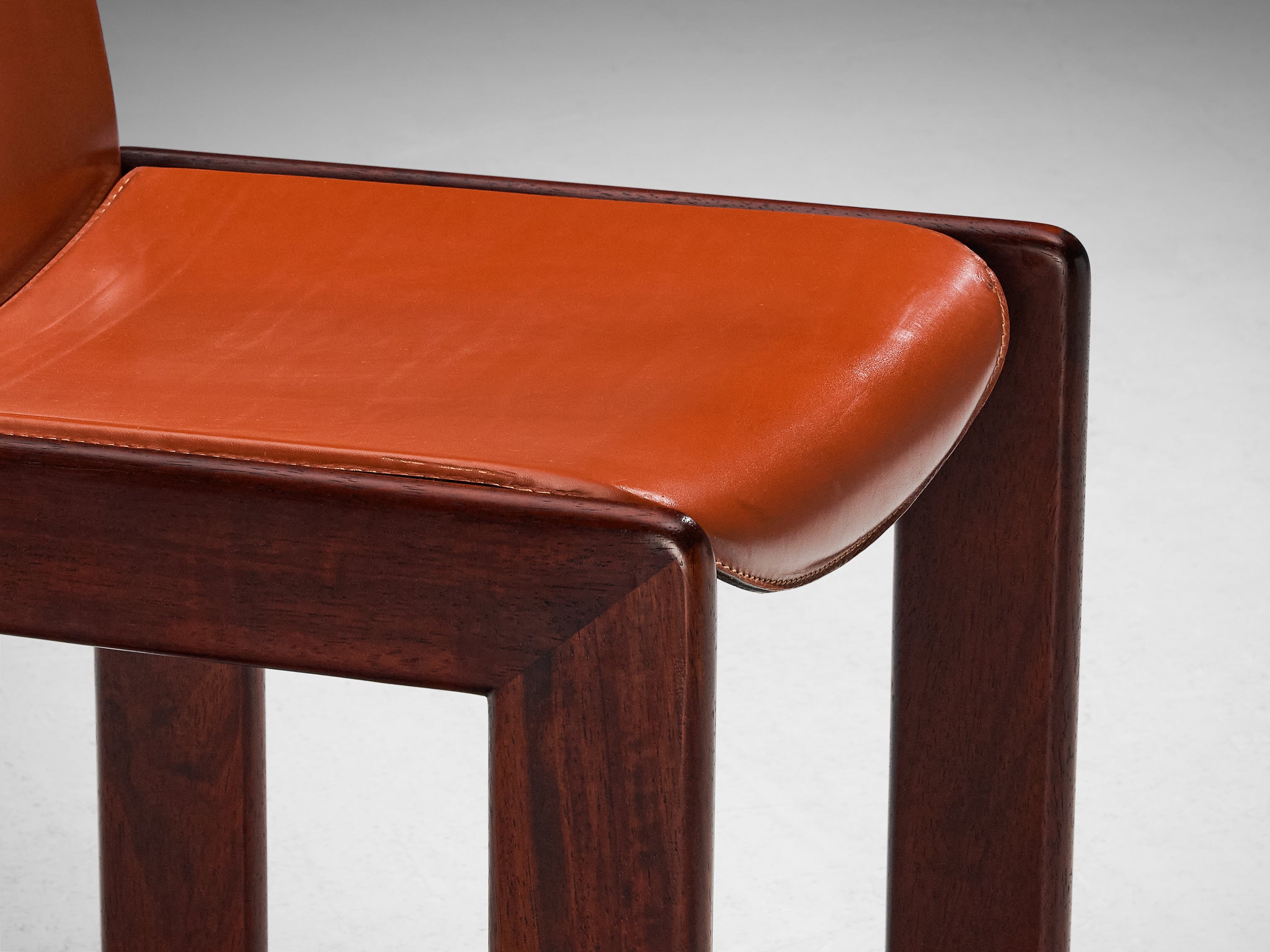 Italian Dining Chairs in Red Saddle Leather and Stained Wood Seating Morentz