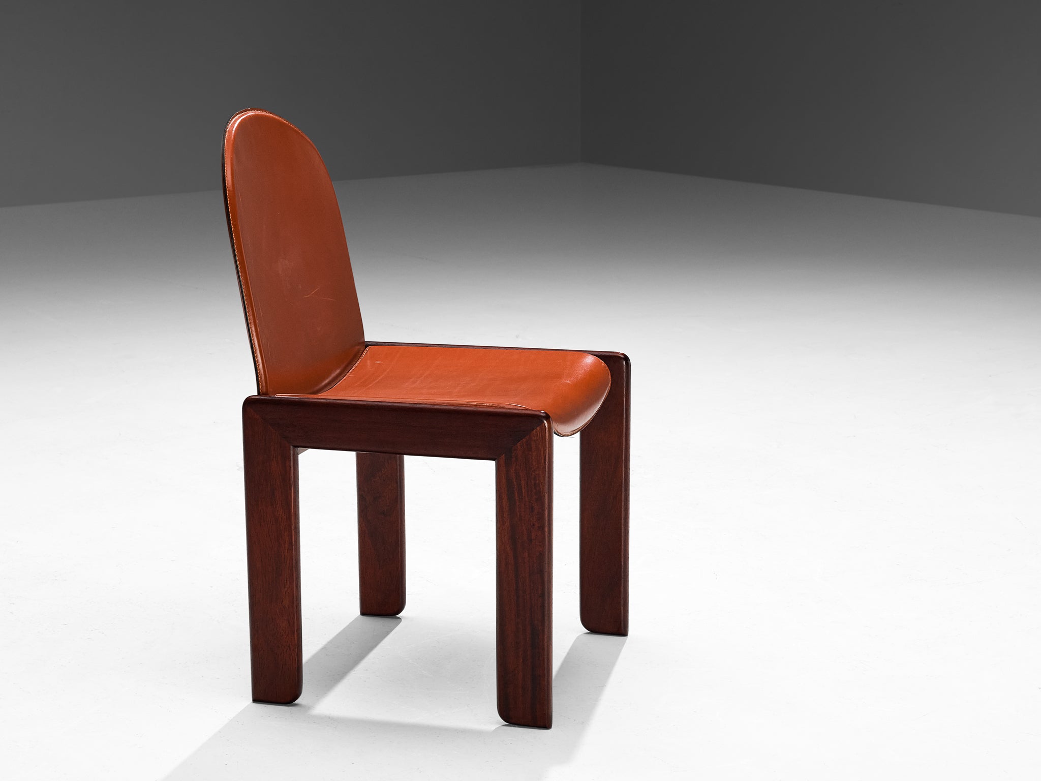 Italian Dining Chairs in Red Saddle Leather and Stained Wood Seating Morentz