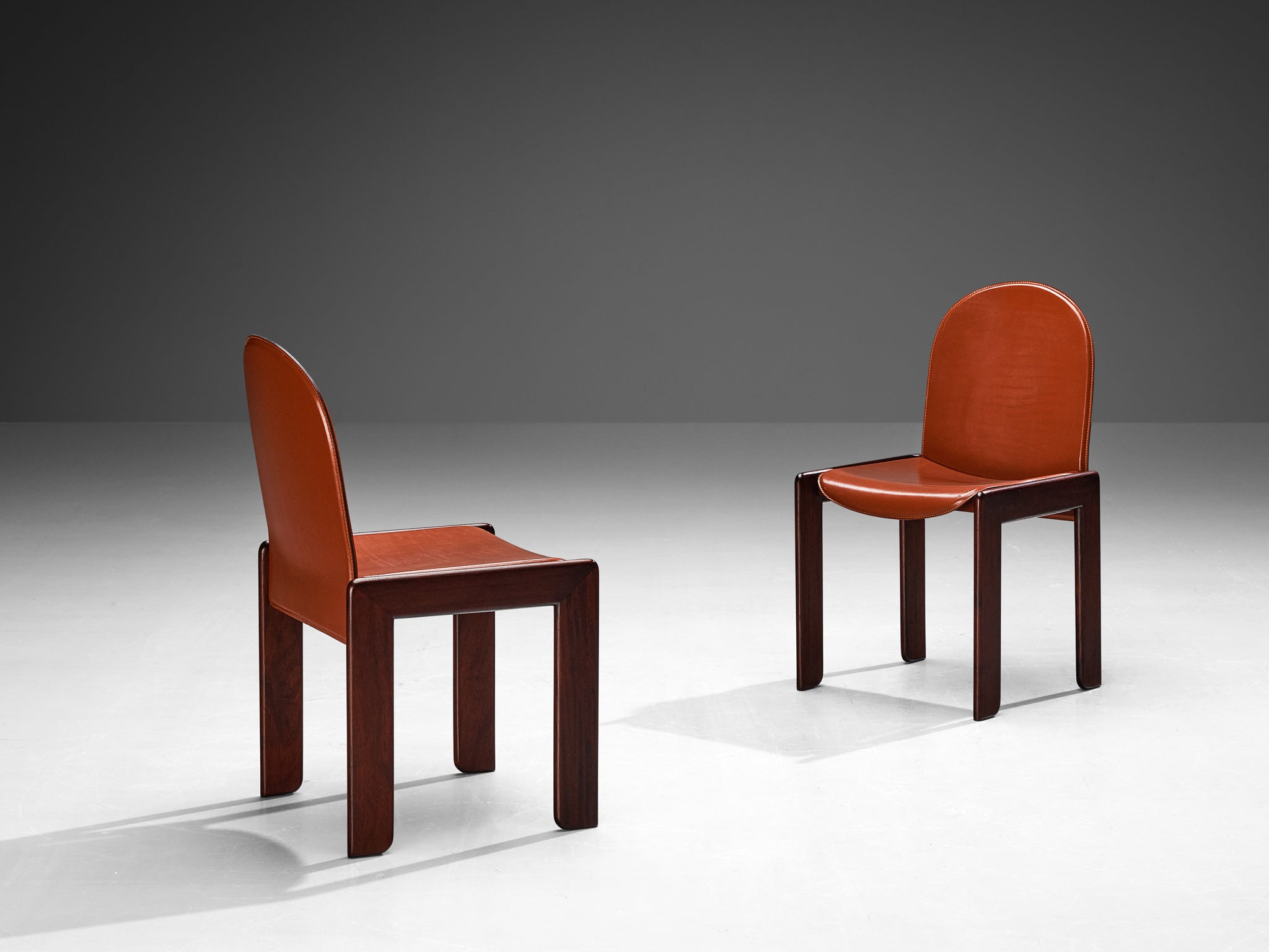Italian Dining Chairs in Red Saddle Leather and Stained Wood Seating Morentz