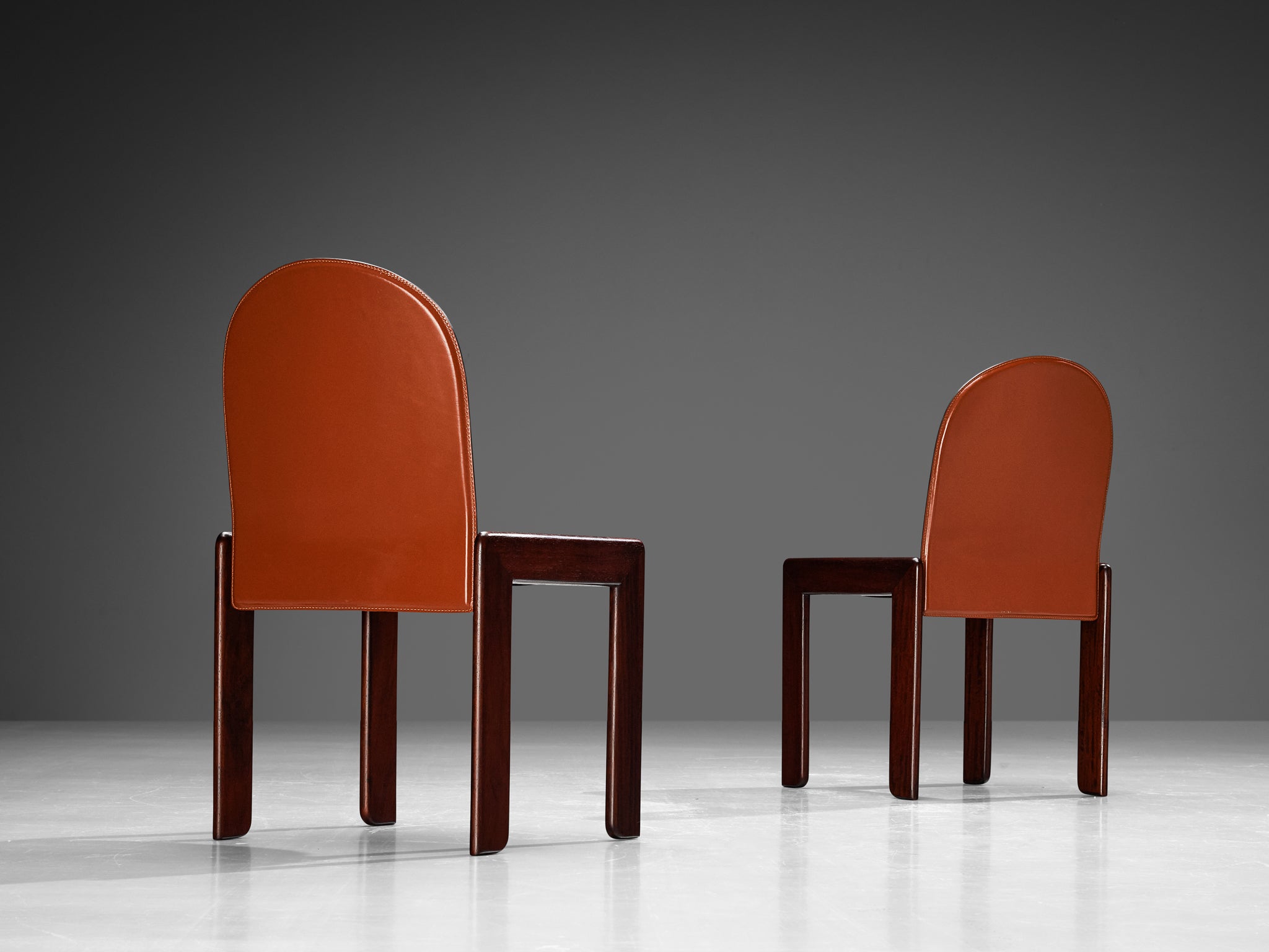Italian Dining Chairs in Red Saddle Leather and Stained Wood Seating Morentz