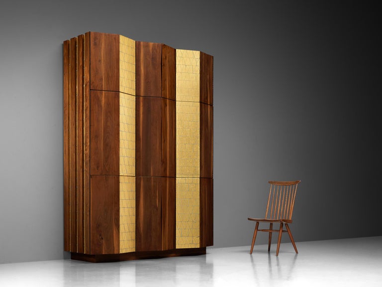 Phillip Lloyd Powell Large Cabinet in Walnut and Gold Leaf