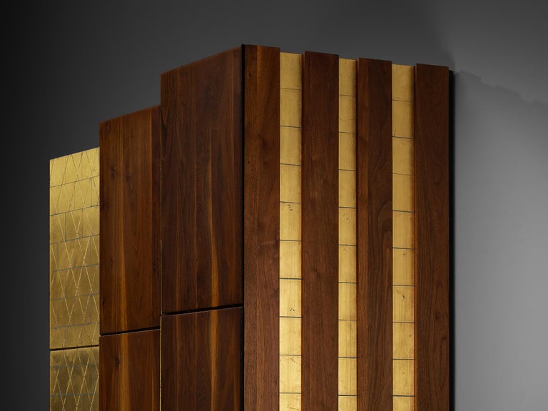 Phillip Lloyd Powell Large Cabinet in Walnut and Gold Leaf