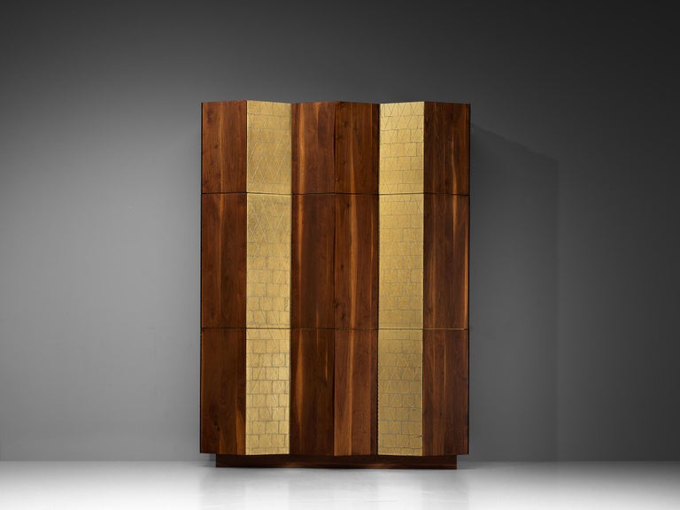 Phillip Lloyd Powell Large Cabinet in Walnut and Gold Leaf