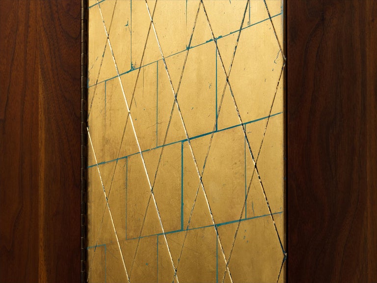 Phillip Lloyd Powell Large Cabinet in Walnut and Gold Leaf