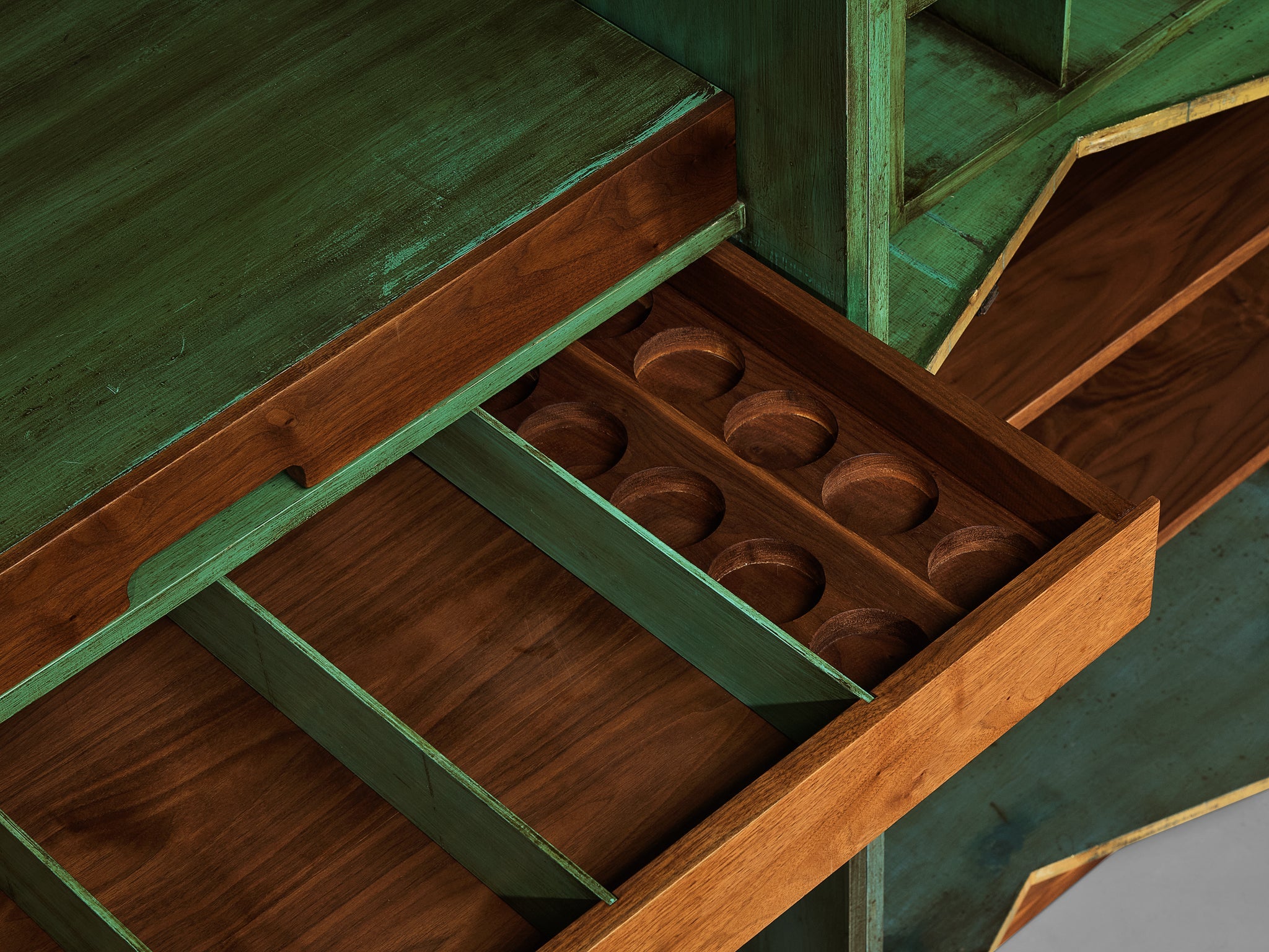 Phillip Lloyd Powell Large Cabinet in Walnut and Gold Leaf case pieces and storage cabinets Morentz