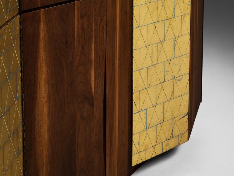 Phillip Lloyd Powell Large Cabinet in Walnut and Gold Leaf