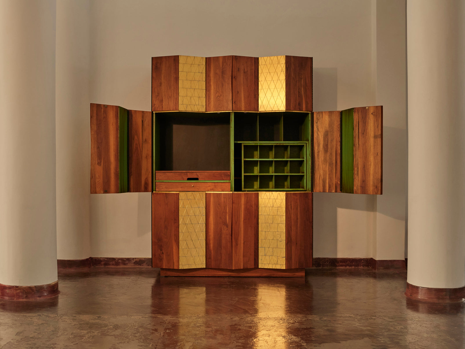 Phillip Lloyd Powell Large Cabinet in Walnut and Gold Leaf Case pieces and storage cabinets Morentz