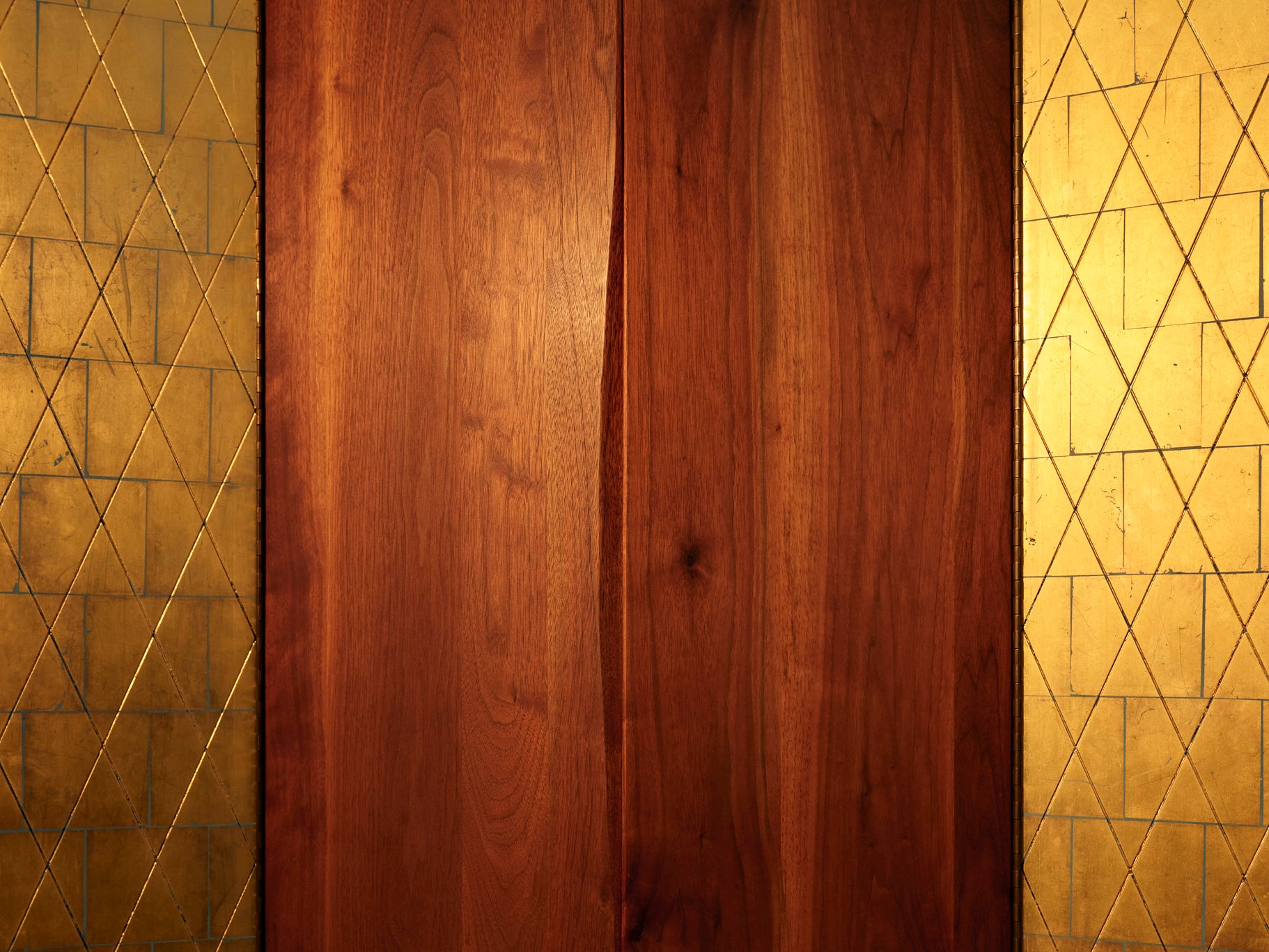 Phillip Lloyd Powell Large Cabinet in Walnut and Gold Leaf Case pieces and storage cabinets Morentz